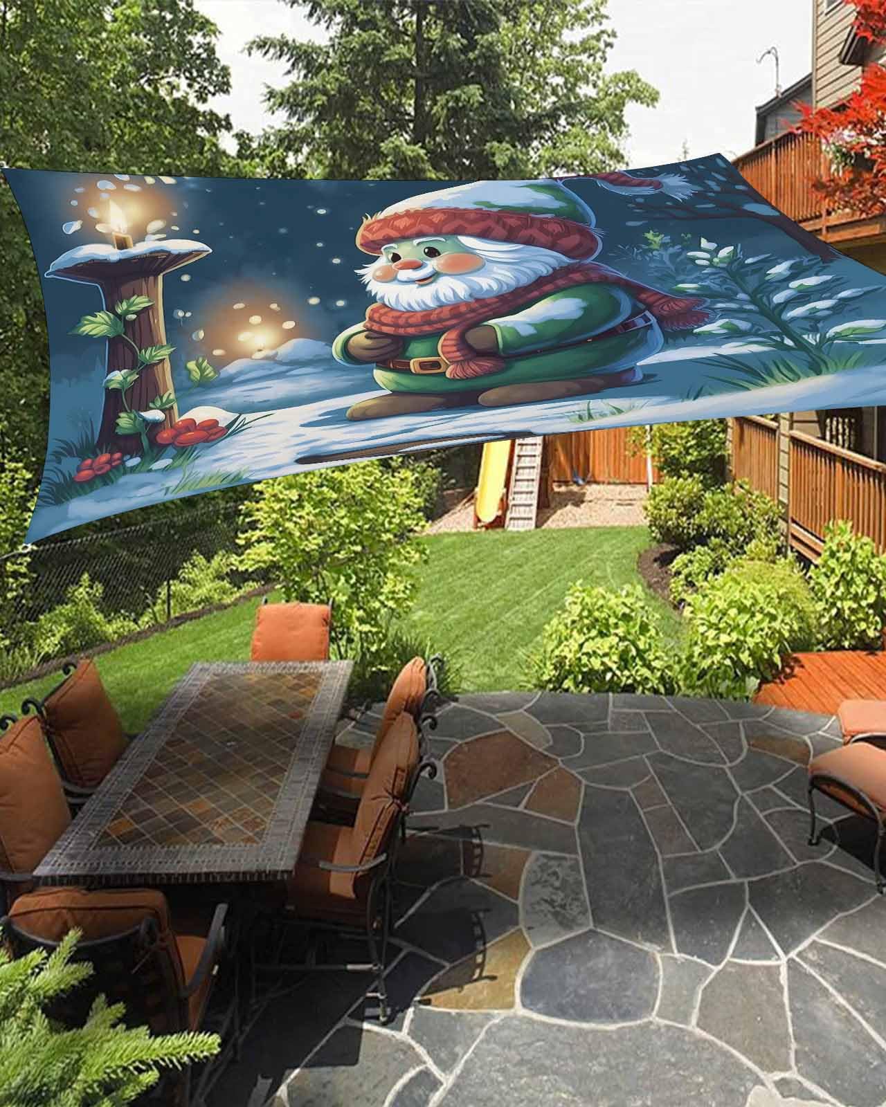 Boanket Sun Shade Sail 6.5' x 10', Christmas UV Block Sun Sails Shades, Christmas Gnomes Winter Snowflake Xmas Poinsettia Shade Cloth for Patio Deck Garden Lawns Beach Backyard