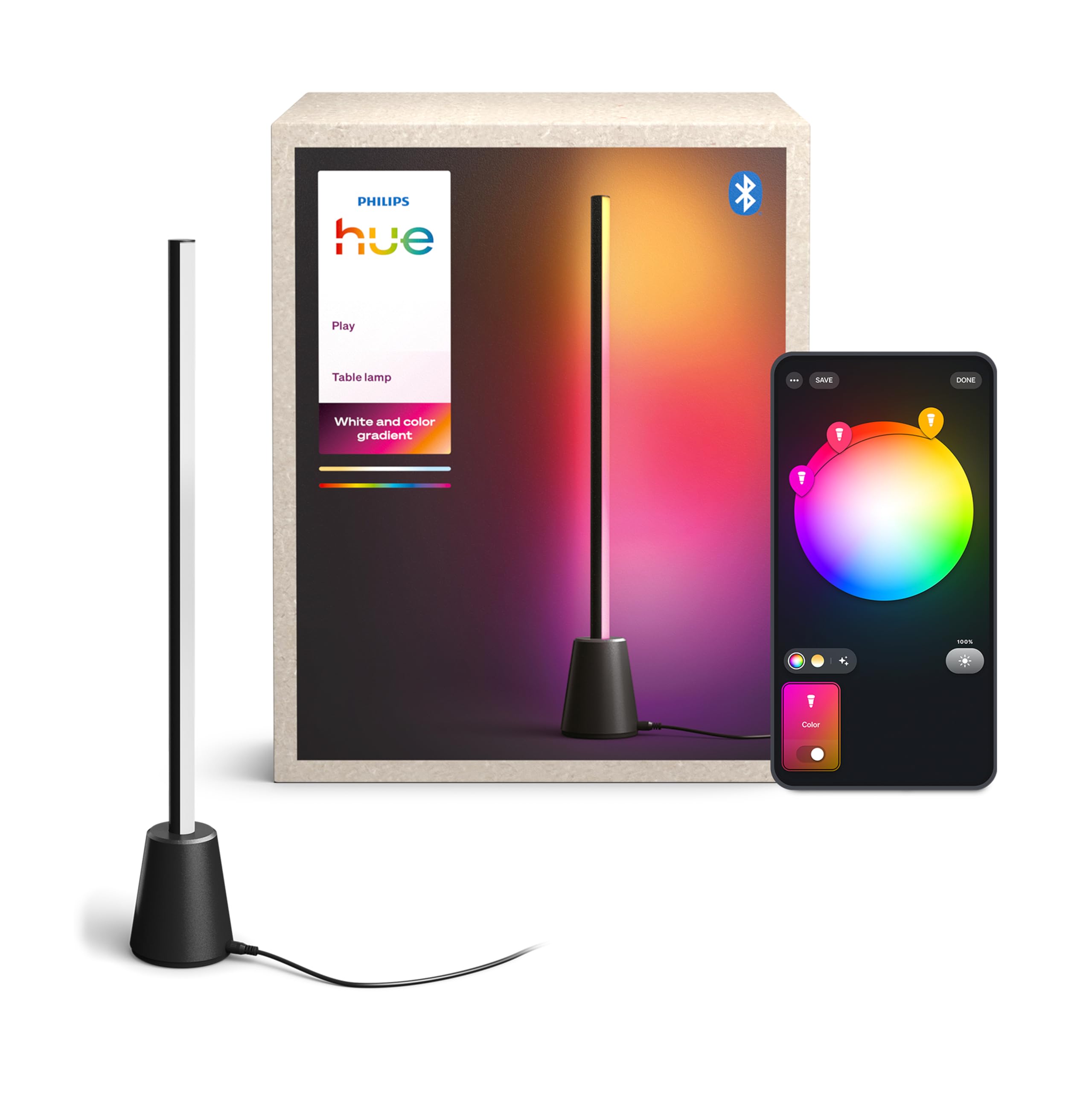 Philips Hue Play, Lampada da tavolo smart LED, 60 cm | Multicolor, RGBWWIC, Barra LED di design, Smart Home, Sincronizzazione TV con Hue Bridge & Sync Box, Compatibile con Alexa
