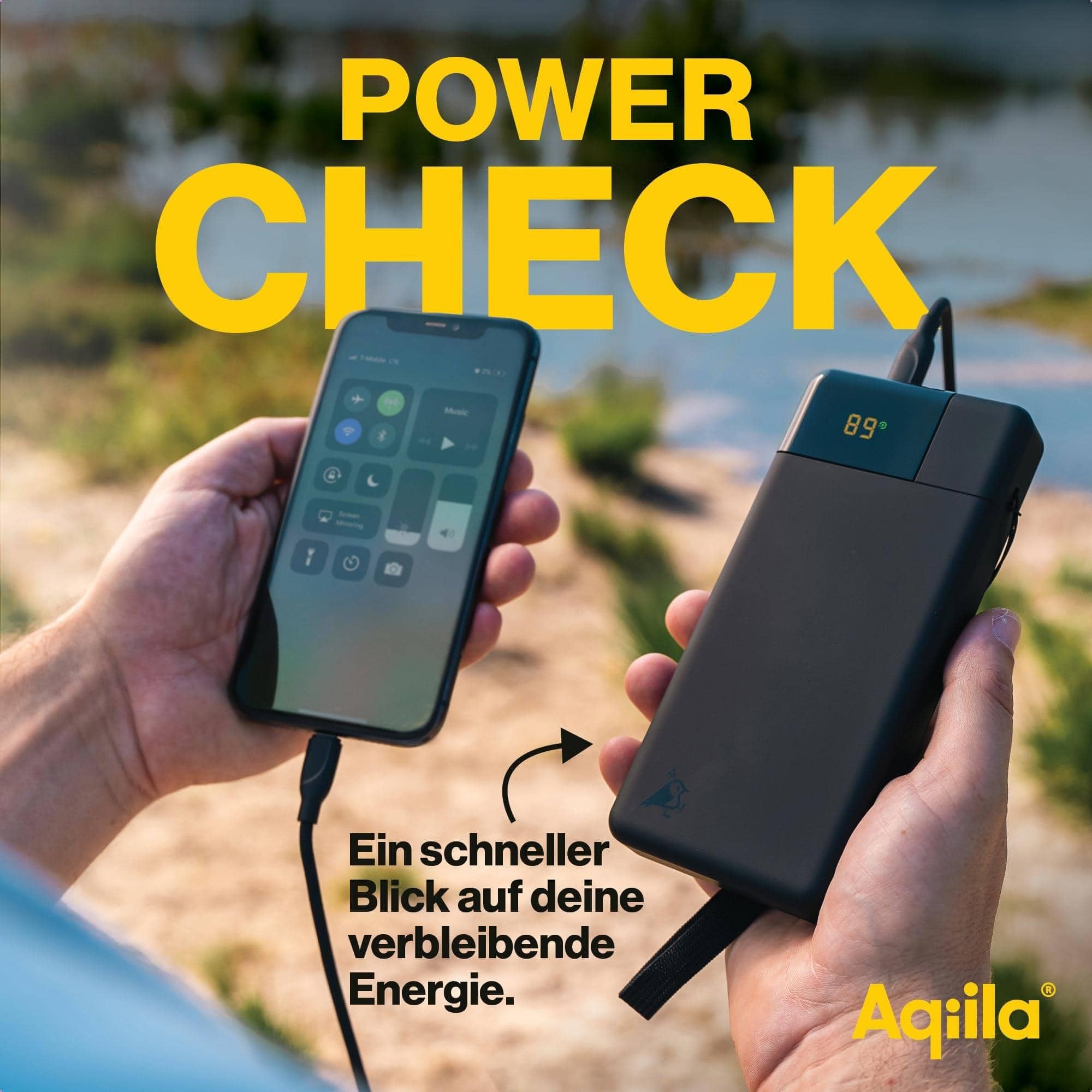 Powerbank 20000mAh, 20W, LCD-Display, 2X USB-C, 1x USB-A, tragbares Ladegerät, Pass-Through-Laden, leicht & kompakt, Soft-Touch-Oberfläche, Powerbird Schwarz in plastikfreier Verpackung