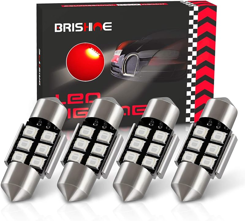 Lâmpada LED DE3175 BRISHINE vermelha 12 V para teto, mapa, porta e placa – Kit com 4 unidades