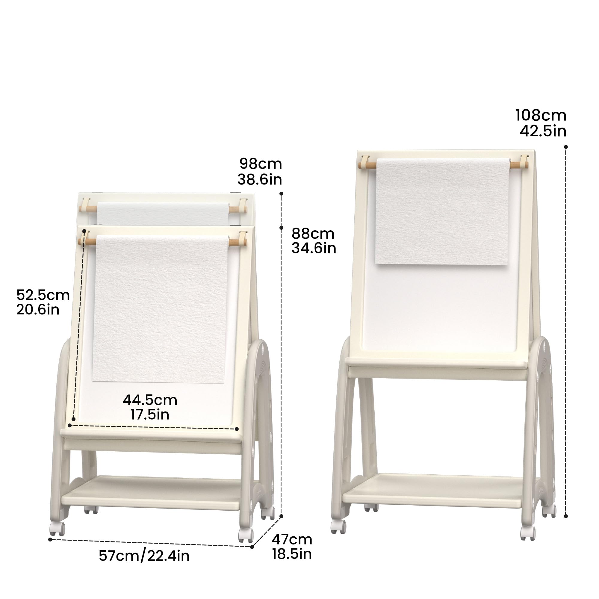 Pizarra Infantil, Caballete para Niños 3 en 1, Caballete de doble cara para niños, Altura Regulable con Rollo de Papel, Cesta de Almacenamiento y Accesorios de Pintura, Blanco