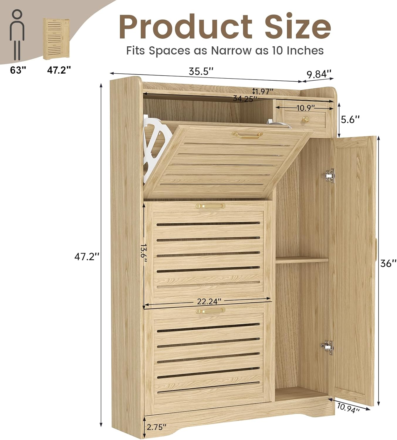 Shoe Cabinet Storage for Entryway, Shoe Storage Cabinet with 3 Flip Drawers, Drawer & Adjustable Shelves, Slim Shoe Organizer for Entryway, Modern Shoe Cabinet for Hallway, Bedroom