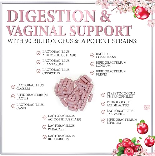 Miniatura 7 de Probióticos para mujeres 90 mil millones de UFC, 16 cepas probióticas con suplemento de prebióticos - CFU apoya el equilibrio del pH vaginal