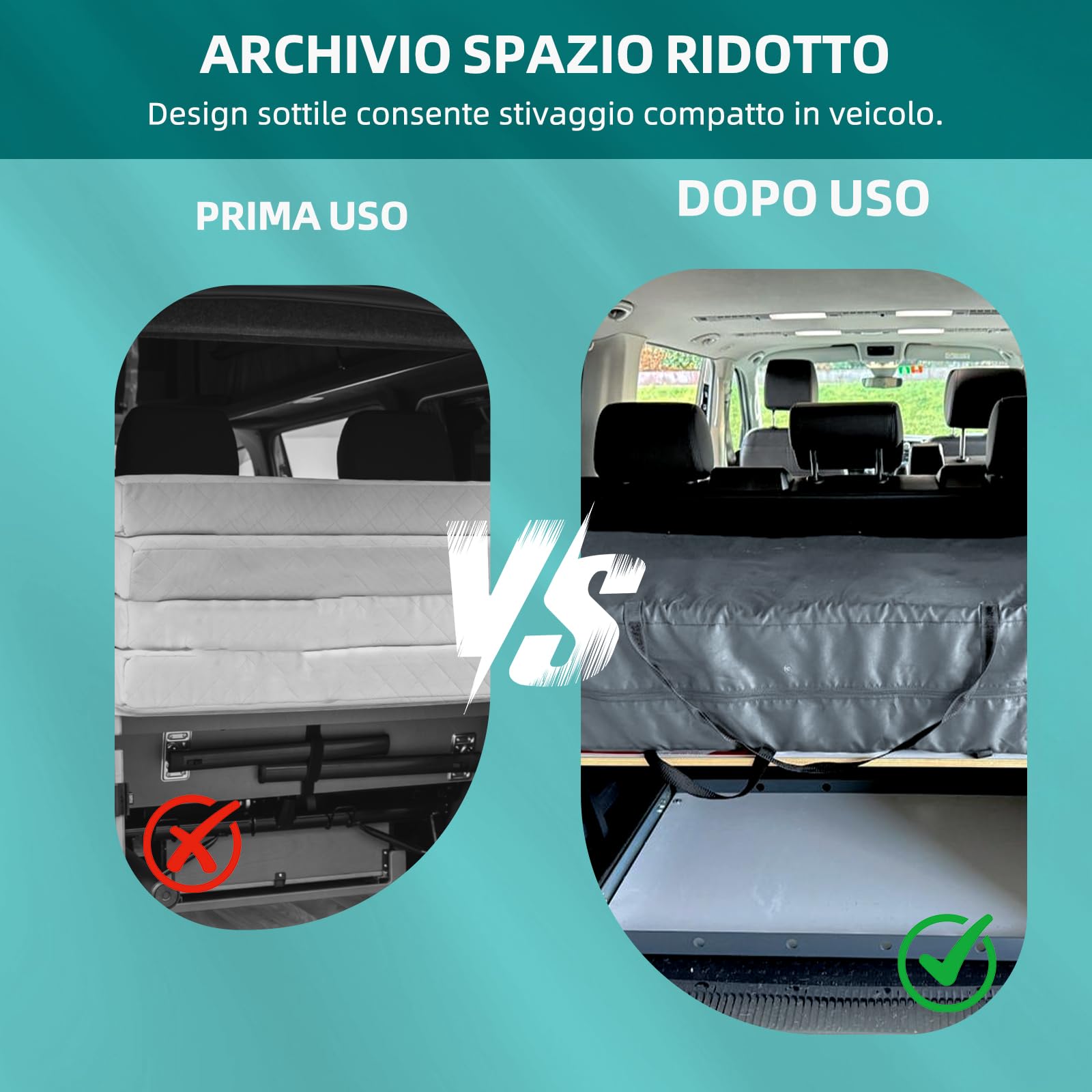 Borsa Porta Materasso Piegabile, Adatta per VW T5 T6 T6.1 Multivan California Beach Caravelle, Borsa da Trasporto per Materasso da Campeggio, Grigio, 149 x 63 x 25 cm