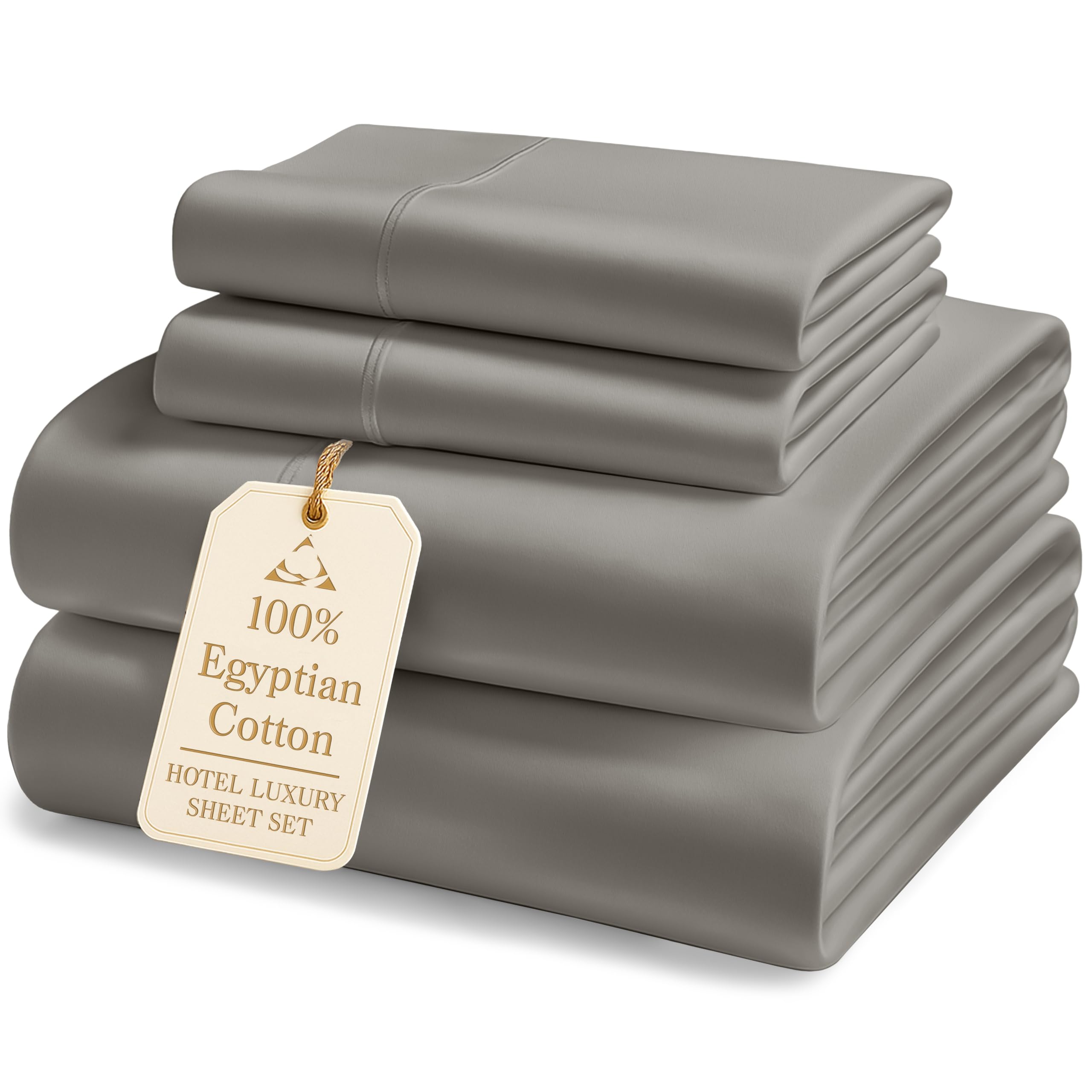 LANE LINEN100% Egyptian Cotton Bed Sheets - 1000 Thread Count 4-Piece Charcoal King Set Bedding Sateen Weave Luxury Hotel 16" Deep Pocket (Fits Upto 17" Mattress)