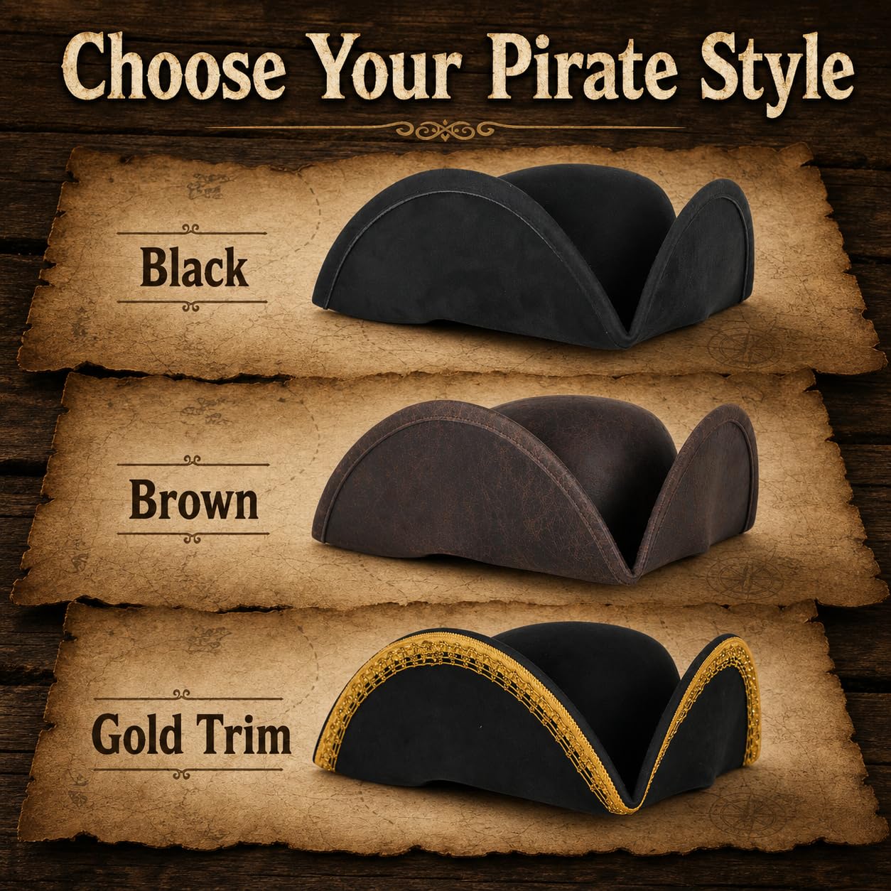 HOMELEX Cappello da pirata per donne e uomini, tricorno coloniale per Halloween, accessorio per costume da guerra rivoluzionaria