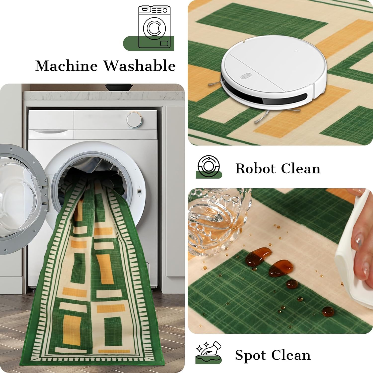 nesrt Washable Hallway Runner Rug 2x10Ft Modern, Geometric Checkered Kitchen Rug Runner Non Slip, Soft Abstract Low Pile Floor Carpets for Entryway Entrance Home Office Decor,Green