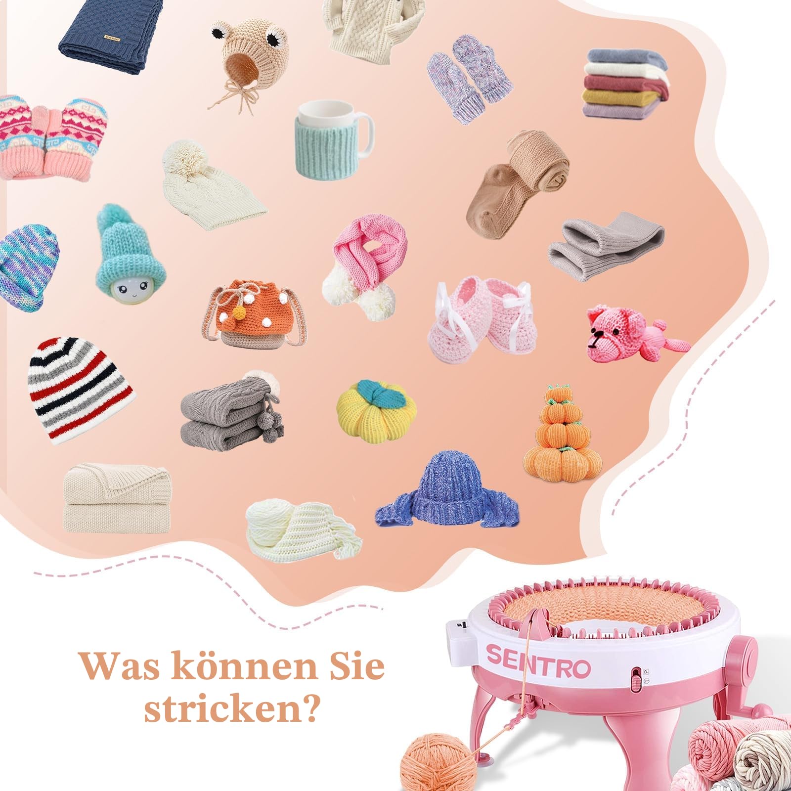 SENTRO 48 Nadeln Strickmaschine mit Reihenzähler für Erwachsene/Kinder, Dualmodus Strickmaschine für Socke, Mütze und Schal