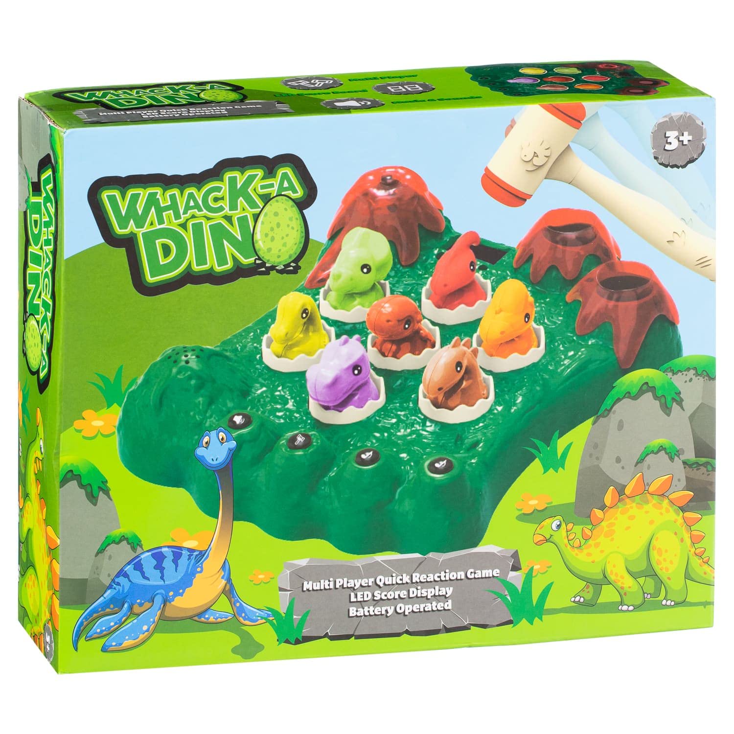 Whack-A-Dino Interactive Arcade Game, Multi-Player Quick Reaction with LED Score Display, Battery Operated, 29 x 24 x 8.5 cm, Ages 3+
