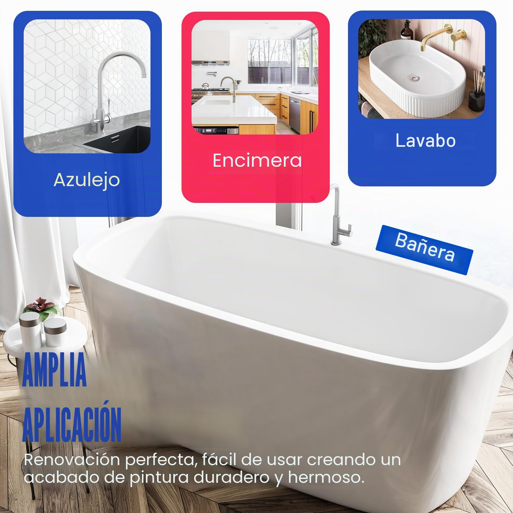 Kit de Restauración de Bañera y Azulejos - Pintura para Azulejos Blanca Semi-Brillante con Herramientas para Bañera, Lavabo, Encimera para Baño y Cocina, Cerámica, Porcelana, Fibra de Vidrio (1000g)