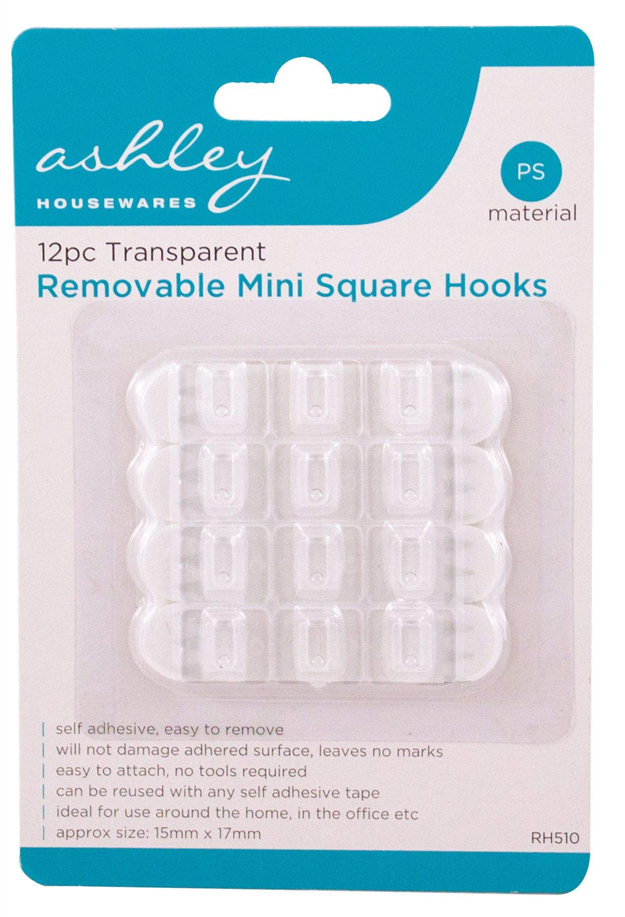 Swl 12Pc Transparent Clear Removable Mini Square Hooks Self Adhesive Sticky Strips Plastic Holder Hangers