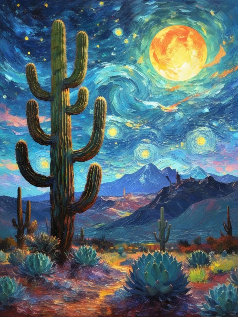 Henypt Cross Stitch Kits Cacti and Landscape Flowers DIY Arts Aand Craft Kit for Adults Beginners with Accessories Home & Leisure/Gifts 14CT 80x100cm