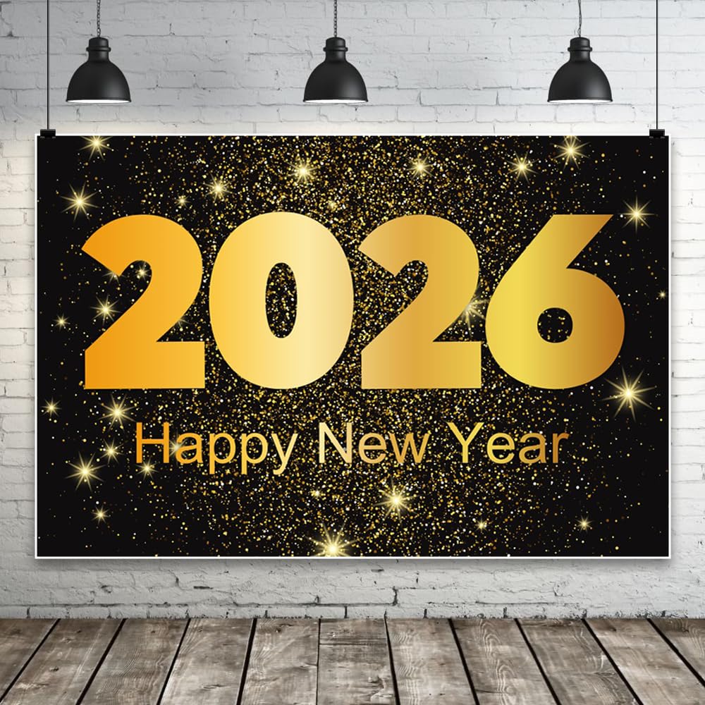 New Years Eve Decs AIBIIN Black Silver Happy New Year Backdrop 2026 ...