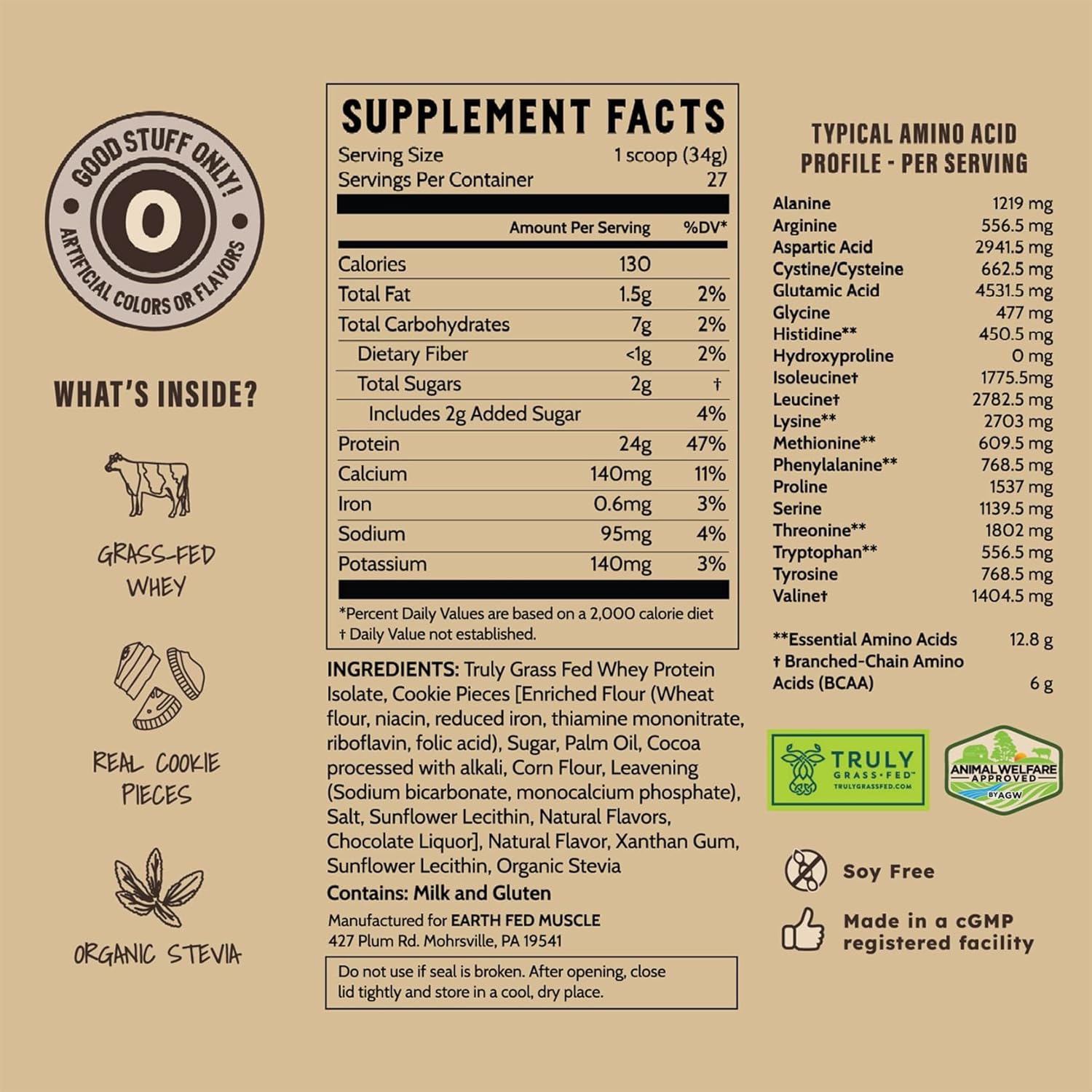 Earth Fed Muscle Husky Dunker Cookies N' Cream Truly Grass Fed Whey Protein Powder - No Artificial Ingredients, Soy Free, Non-GMO and Hormone Free (2 Pound, 27 Servings, Cookies n' Cream) - Image 9