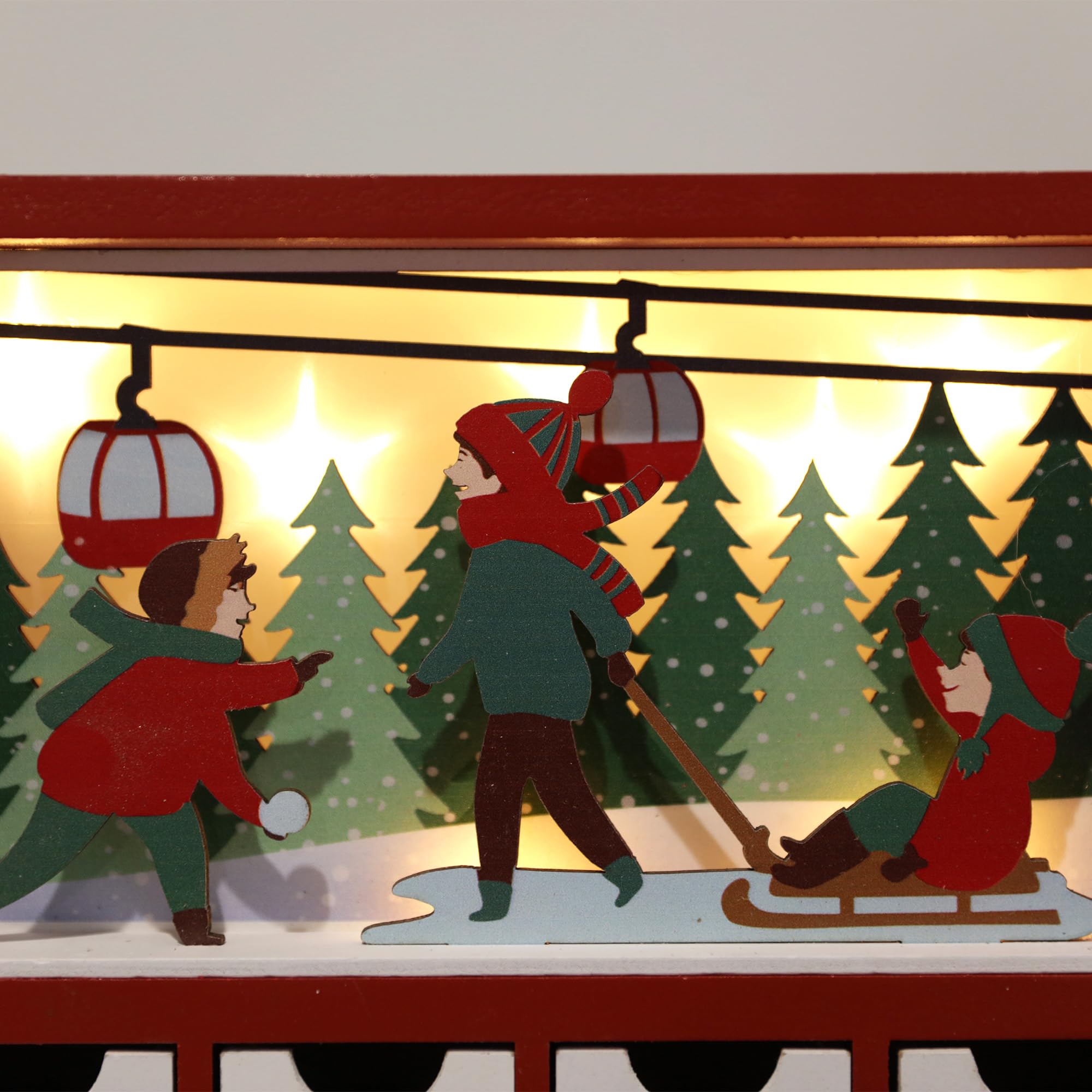 Weihnachts-Adventskalenderbuch aus Holz mit LED-Beleuchtung, rote Farbe, Weihnachts-Szenen, Countdown, Urlaubsgeschenke mit 24 Schubladen, für Erwachsene und Kinder, Heimdekoration