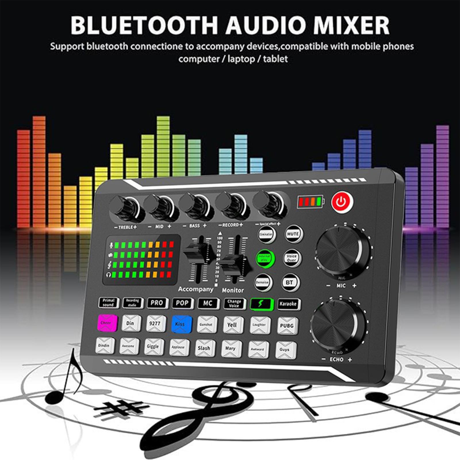 Live Sound Card Audio Mixer, F998 Live Soundkarte Audio Interface mit DJ Mixer Effekte, Soundffekte, Voice Changer, Bluetooth Audio Mixer für YouTube Streaming KTV Aufnahmen Gaming