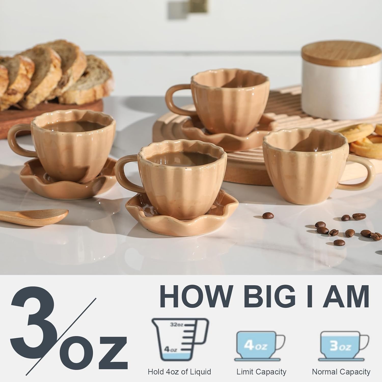 Cute Ceramic Double Espresso Shot Cups Set of 4 Tazas Para Cafe Expresso Cups 3 oz is Suitable for Single and Double Espresso Mugs.