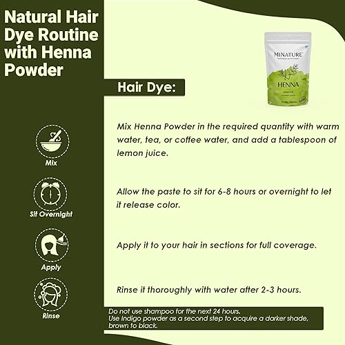 Miniatura 9 de Mi Nature - Polvo de henna pura (Lawsonia Inermis) 8.01 oz (8 onzas) - Tratamiento natural para colorear y acondicionar el cabello a base de