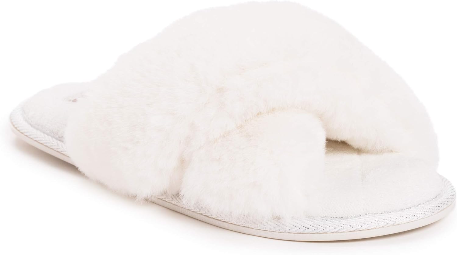 MUK LUKS Women's PERLEY Criss-Cross Slipper, Snow White, Small
