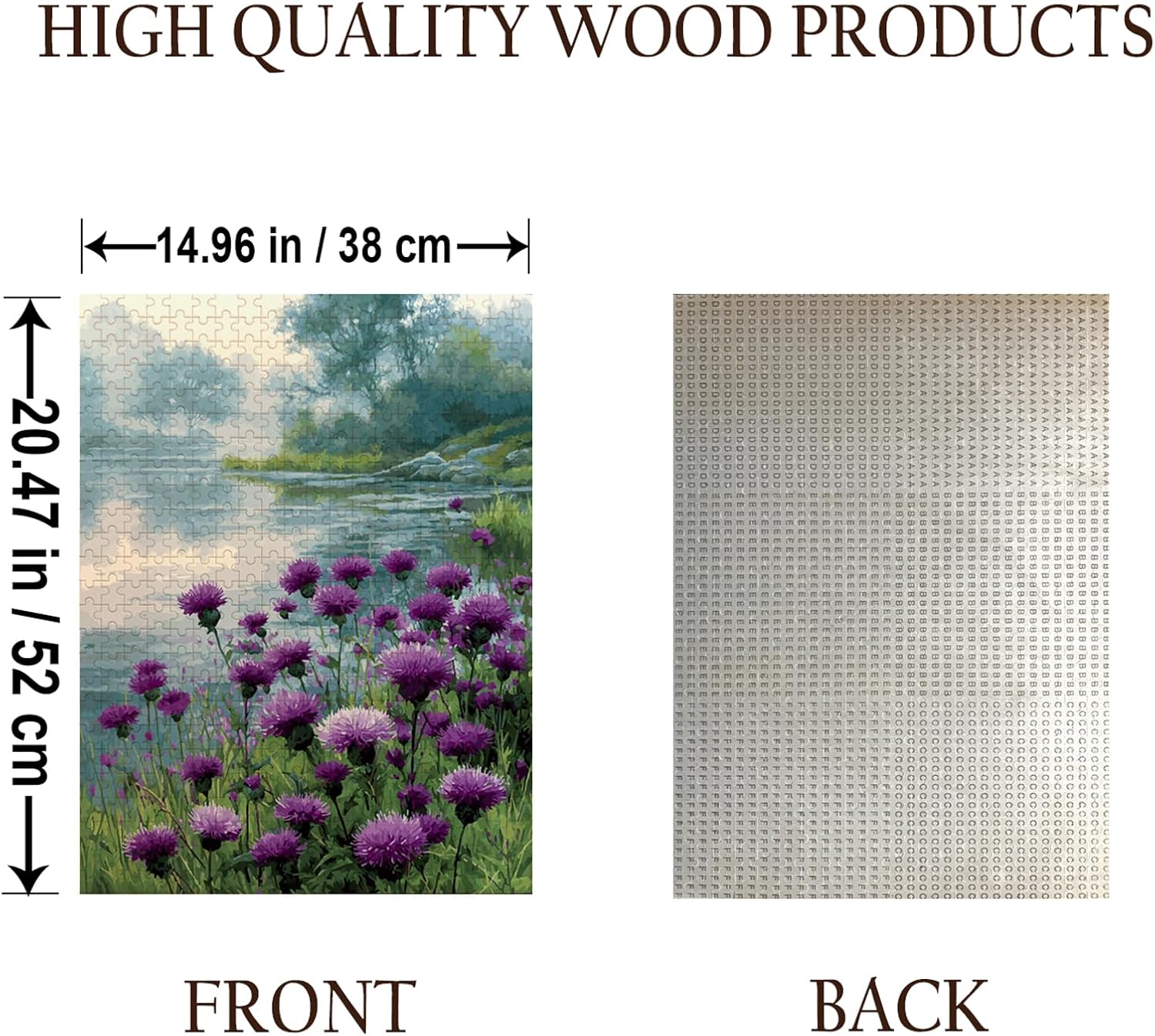 Lake with Purple THISTLES Flowers Plant Jigsaw Puzzle - 500 Pieces Wooden Puzzle for Adults, Wall Art Gift, Finished Size: 20 x 15 Inch