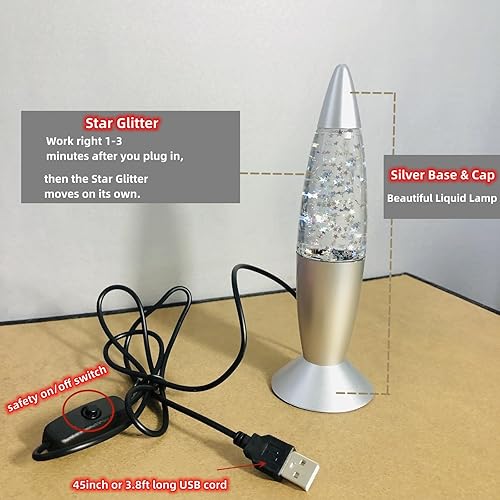Miniatura 2 de Mini lámpara de lava con purpurina con enchufe USB, luz LED blanca cálida, luz nocturna de cohete, estrellas con lentejuelas para regalo de niños,
