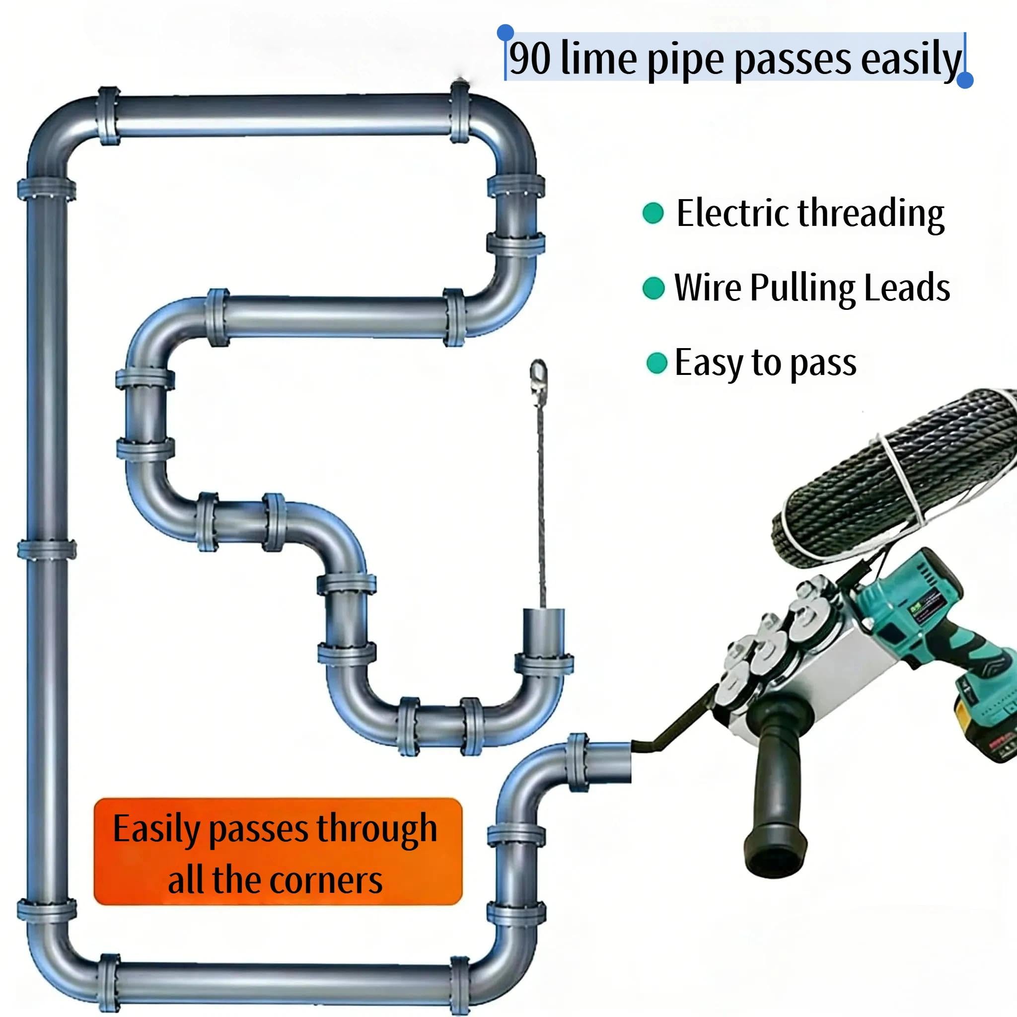Pasacables Eléctrico Automático 550N, Extractor de Cables Inalámbrico 25V, Máquina de Encordar para Electricista, Tiracables para Tubos Ocultos y Pared, Guía de Acero de 25m con Velocidad Variable