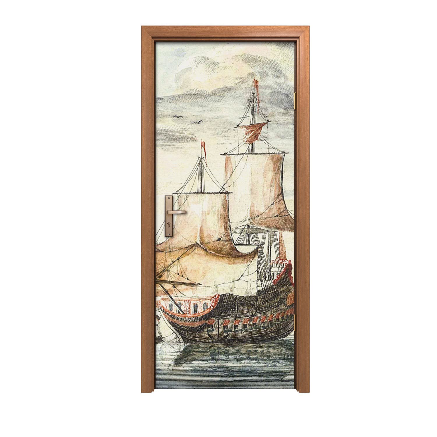 Autocollant de porte ciel et navires pour créer une ambiance marine dans votre salon