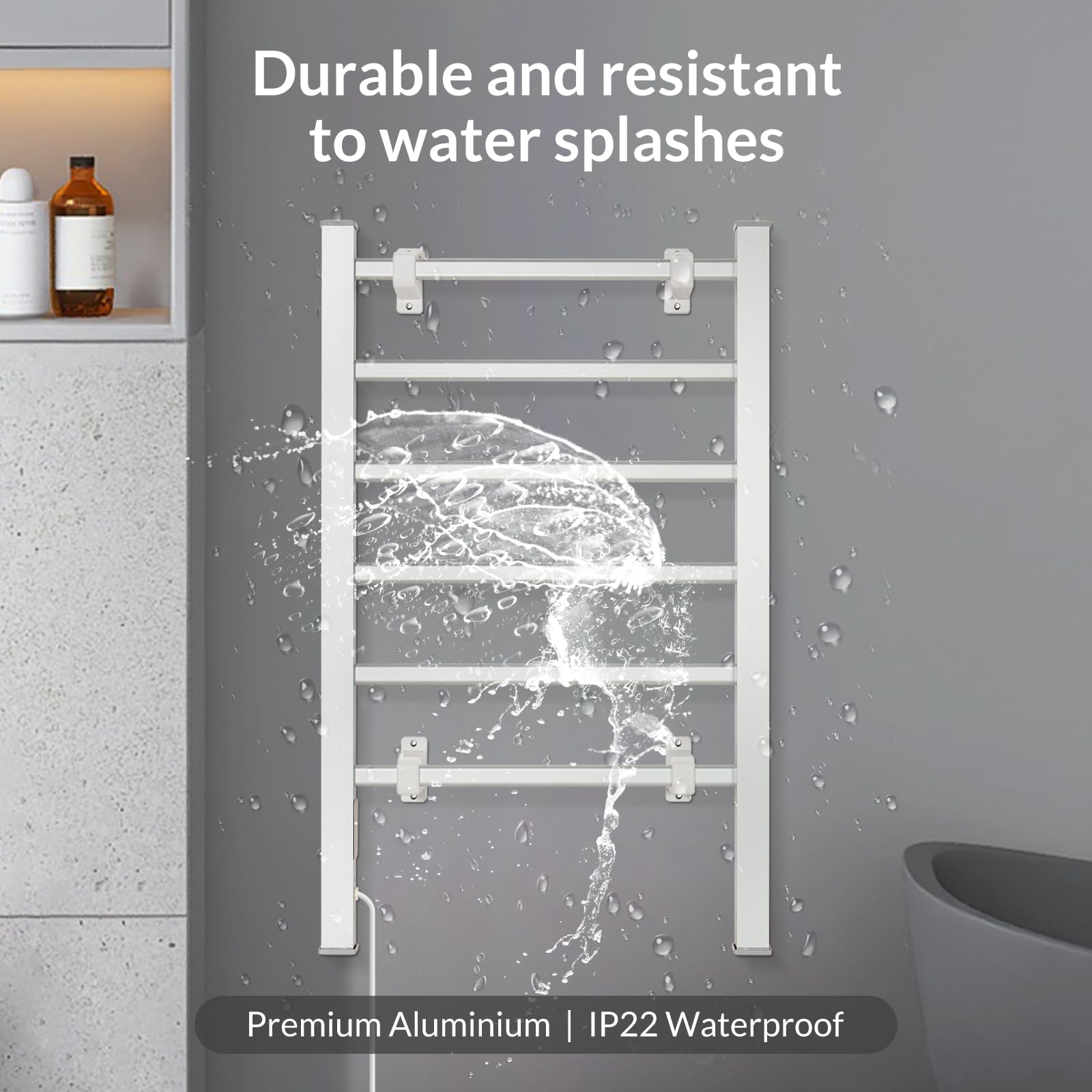 Todeco Toallero Eléctrico Baño con Temporizador, 2 en 1 Calienta Toallas Electrico de pie y Montaje en Pared, Toallero Eléctrico de Bajo Consumo, Aquecedor de Toalhas, 6 Barras