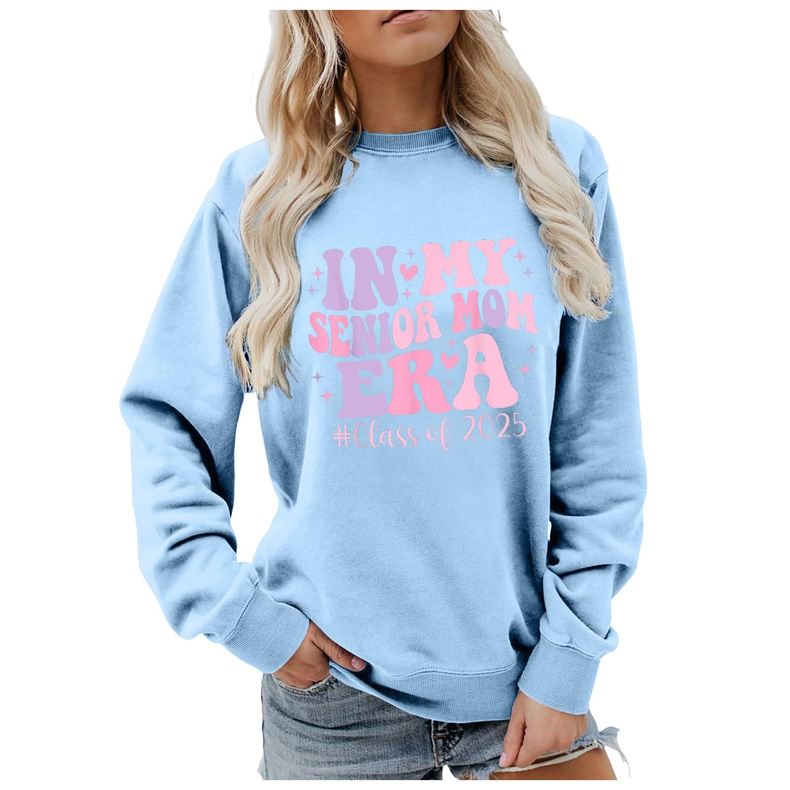 In My Senior Mom Era 2025 Graduating Class Sweatshirt Letter Printed Long Sleeve Hoodie Athletic Pullover Tops