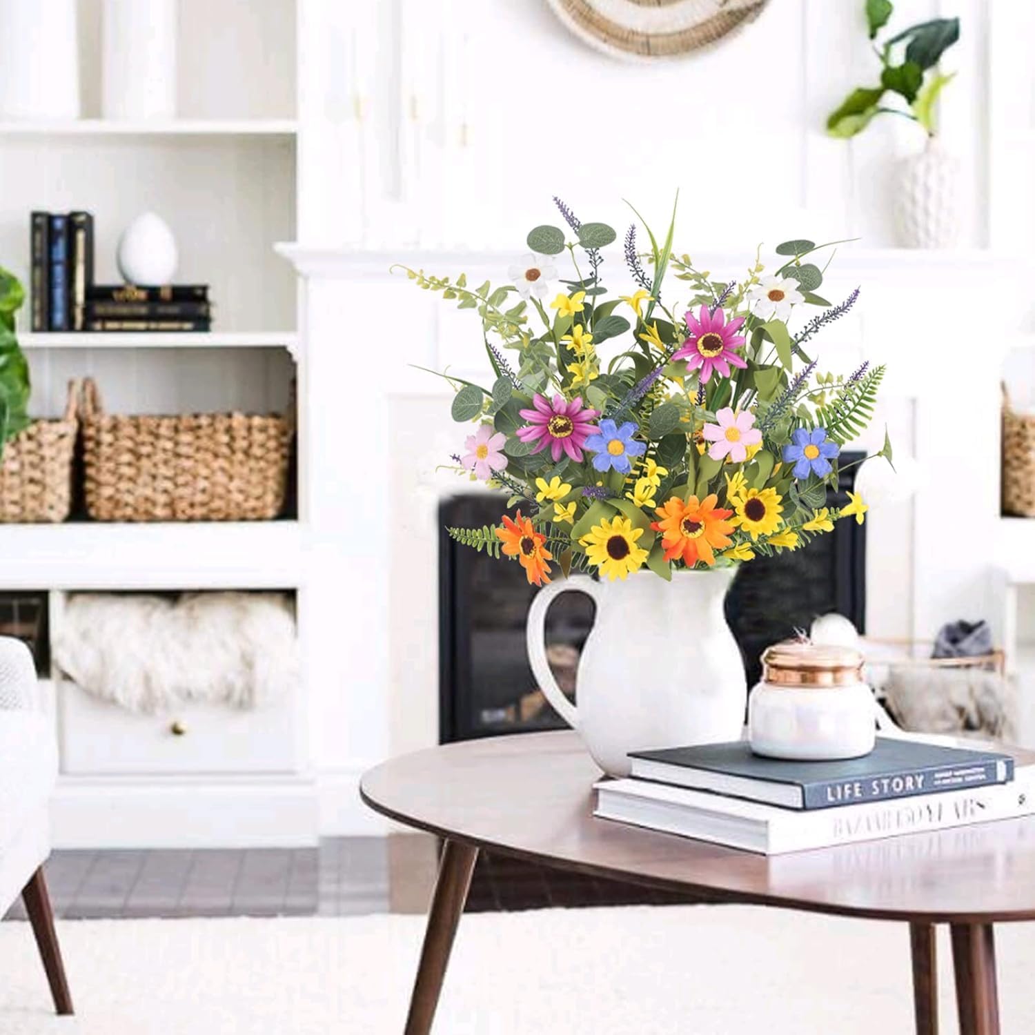 GTIDEA 4 Bundles Artificial Daisy Flowers Bouquet, 20 Inch Fake Silk Spring Flowers Faux Wildflowers Floral Arrangements for Home Indoor Table Vase Wedding Party Decor (Colorful) - Image 3