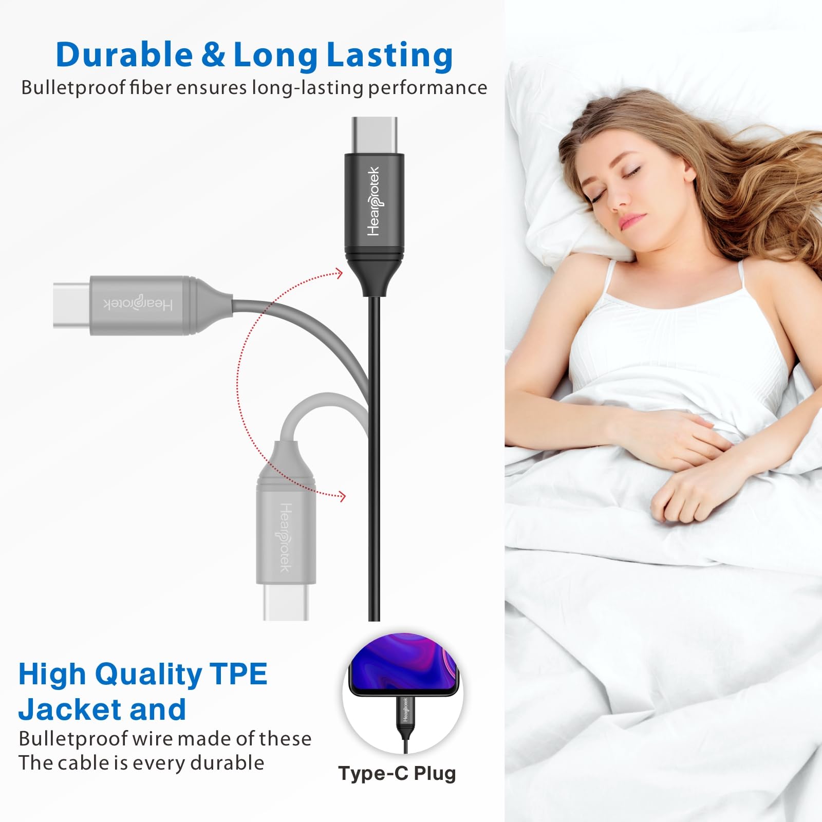 Hearprotek 2 pares de auriculares para dormir, auriculares tipo C con micrófono, de silicona, reducción de ruido, auriculares para dormir, ronquidos, relajación