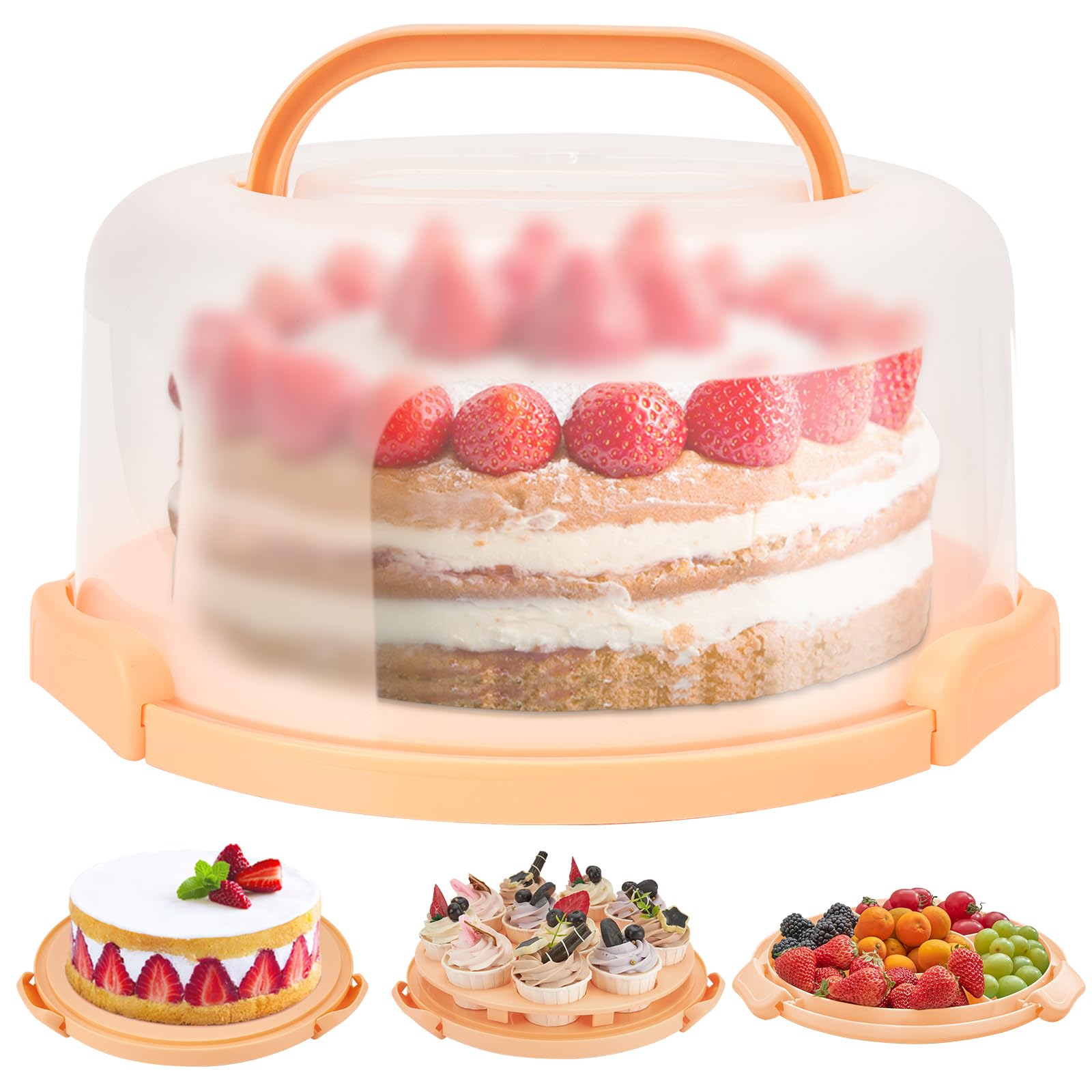 Ohuhu Cake Stand with Lid, Cake Carrier BPA-Free Cake Containers for 10 inch Cake with 2 Handles Cupcake Carrier - Plastic Cover Two Sided Base for