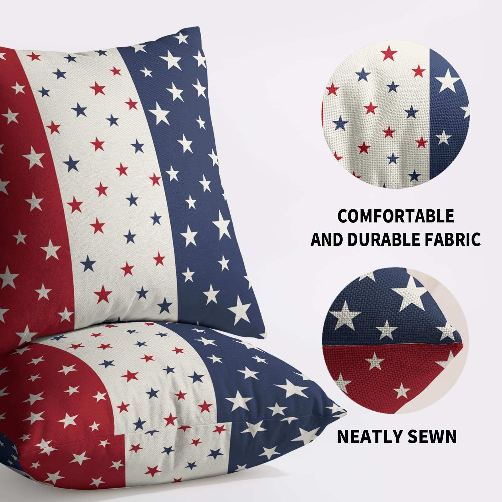 4th of July Patriotic Blue Red Pillow Covers 18X18 Set of 2, Fourth July Independence Star Print Decorative Throw Pillowcases Outdoor Farmhouse Memorial Day Cushion Cases Couch Sofa Bed Decor 4
