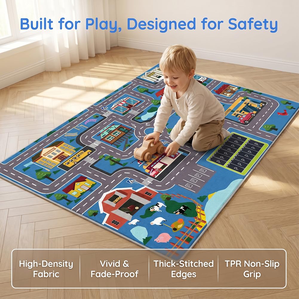 Tappeto da gioco per auto giocattolo, Tappeto Stradale per Bambini, per Bambini AntiscivoloTappetos Soggiorno e Camera da Letto -80×120cm