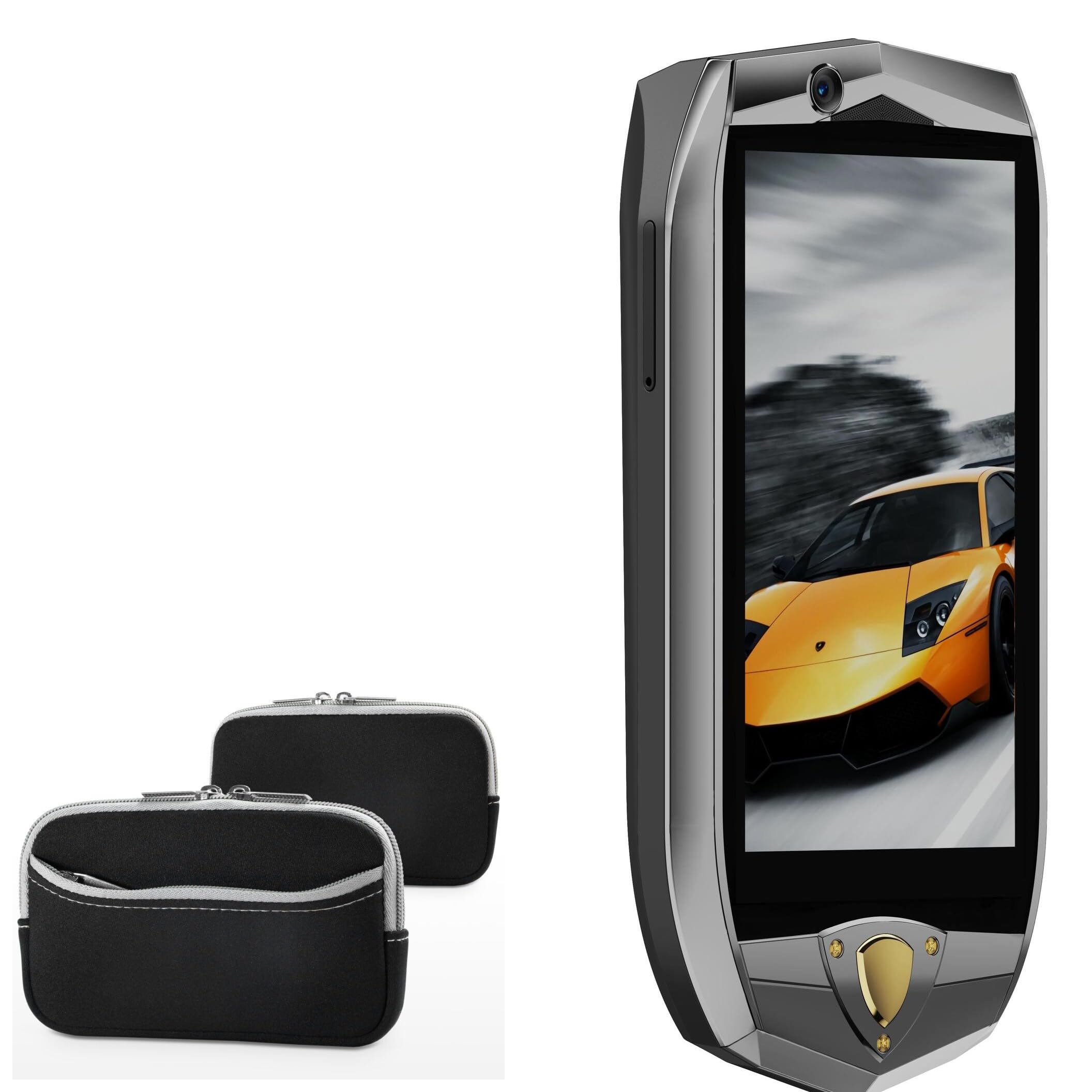 BoxWave Case Compatible with Oukitel K16 - SoftSuit with Pocket, Soft Pouch Neoprene Cover Sleeve Zipper Pocket - Jet Black with Grey Trim