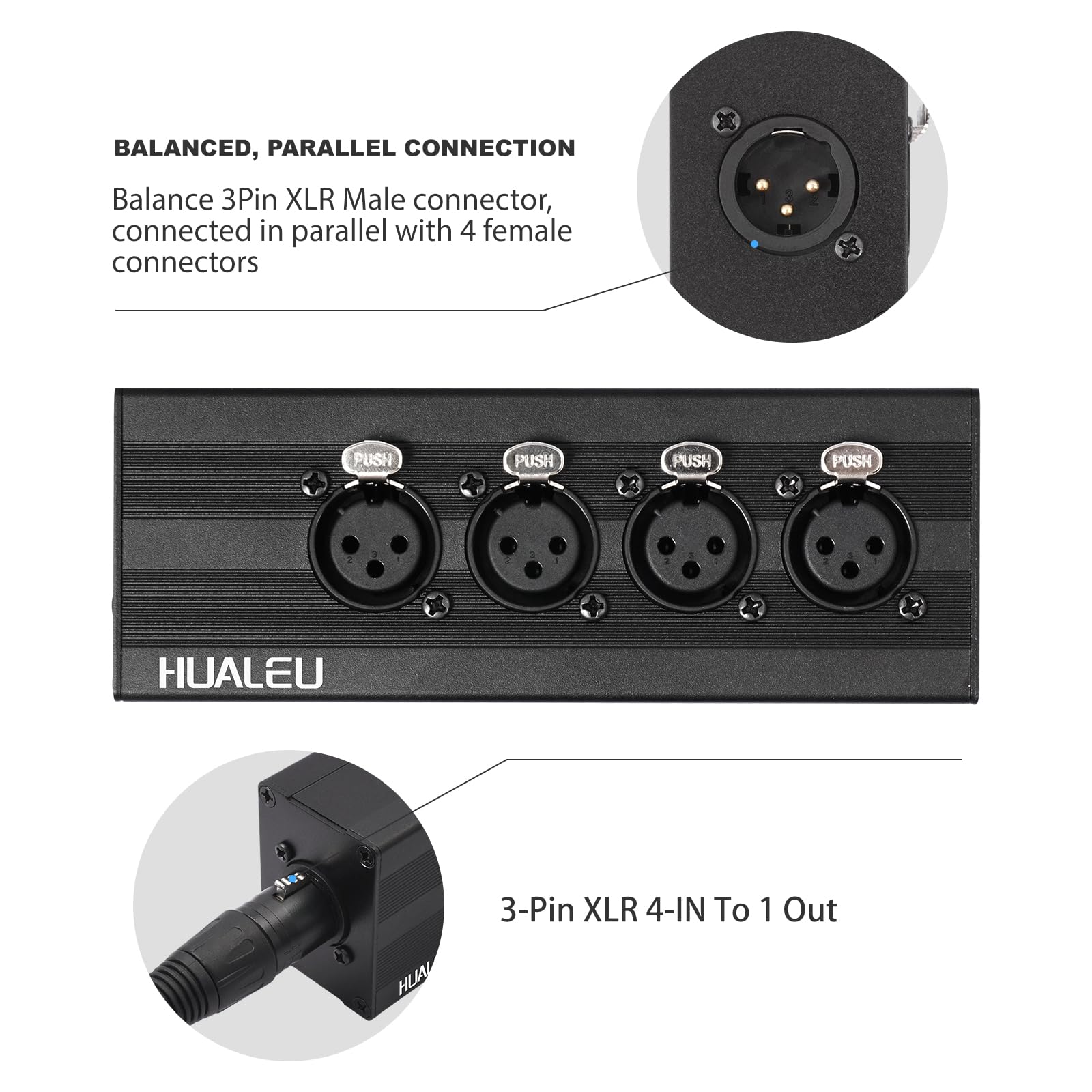 Répartiteur XLR 3 broches 1 mâle vers 4 femelles, adaptateur de connexion parallèle XLR 4 entrées et une sortie, quatre entrées microphone converties en une sortie, répartiteur Aduio de 10,2 cm