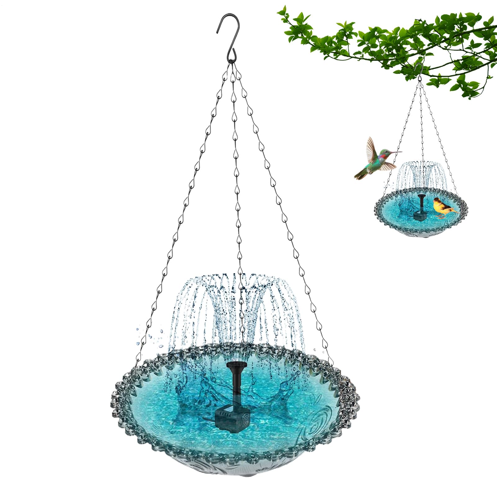 Générique Bassin À Oiseaux, Fontaine Solaire pour Oiseaux, Bain d'Oiseaux avec Fontaine, Abreuvoir Suspendu pour Colibris Décoration Jardin Balcon Terrasse Extérieur
