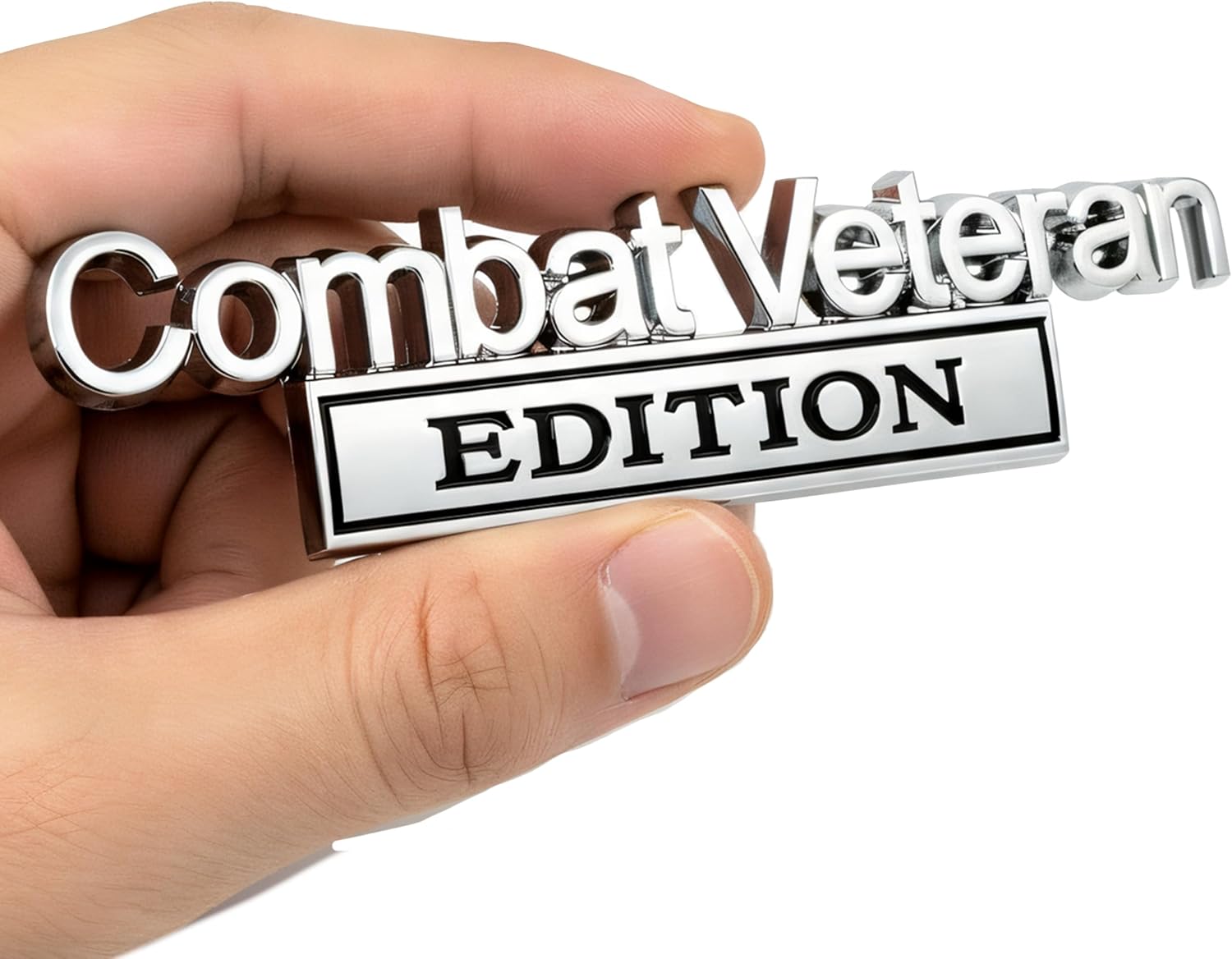 Premium 3D Metal Combat Veteran Edition Emblem (2-Pack) - Heavy Duty Car Badge for Truck, Jeep, SUV Tailgate & Fender - Weatherproof Auto Decoration Nameplate (Silver/Black)