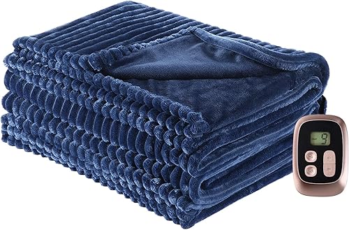 Manta térmica eléctrica de 90 x 84 pulgadas, manta térmica de franela con 1-10 niveles de calefacción opcionales y apagado automático de 1 a 12