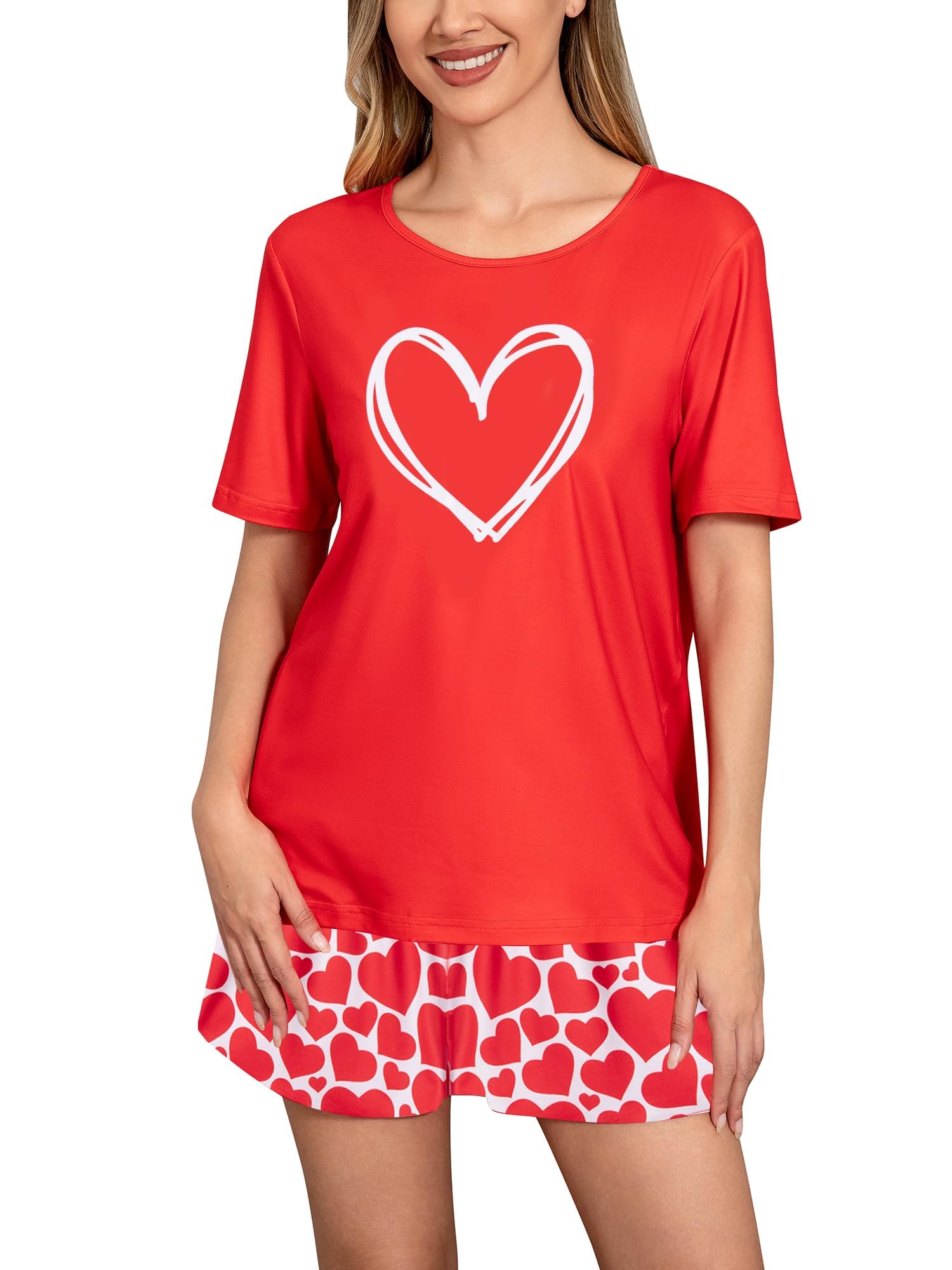 Leevuyu Women Cute Pajamas Short Sleeve Tops and Shorts Pajamas Set Sleepwear