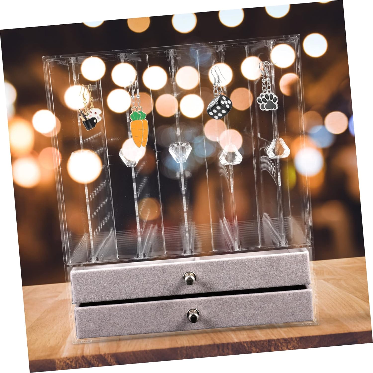 Luxshiny Acrylic Jewelry Organizer Stand 5-drawer Earring Holder Necklace Storage Versatile