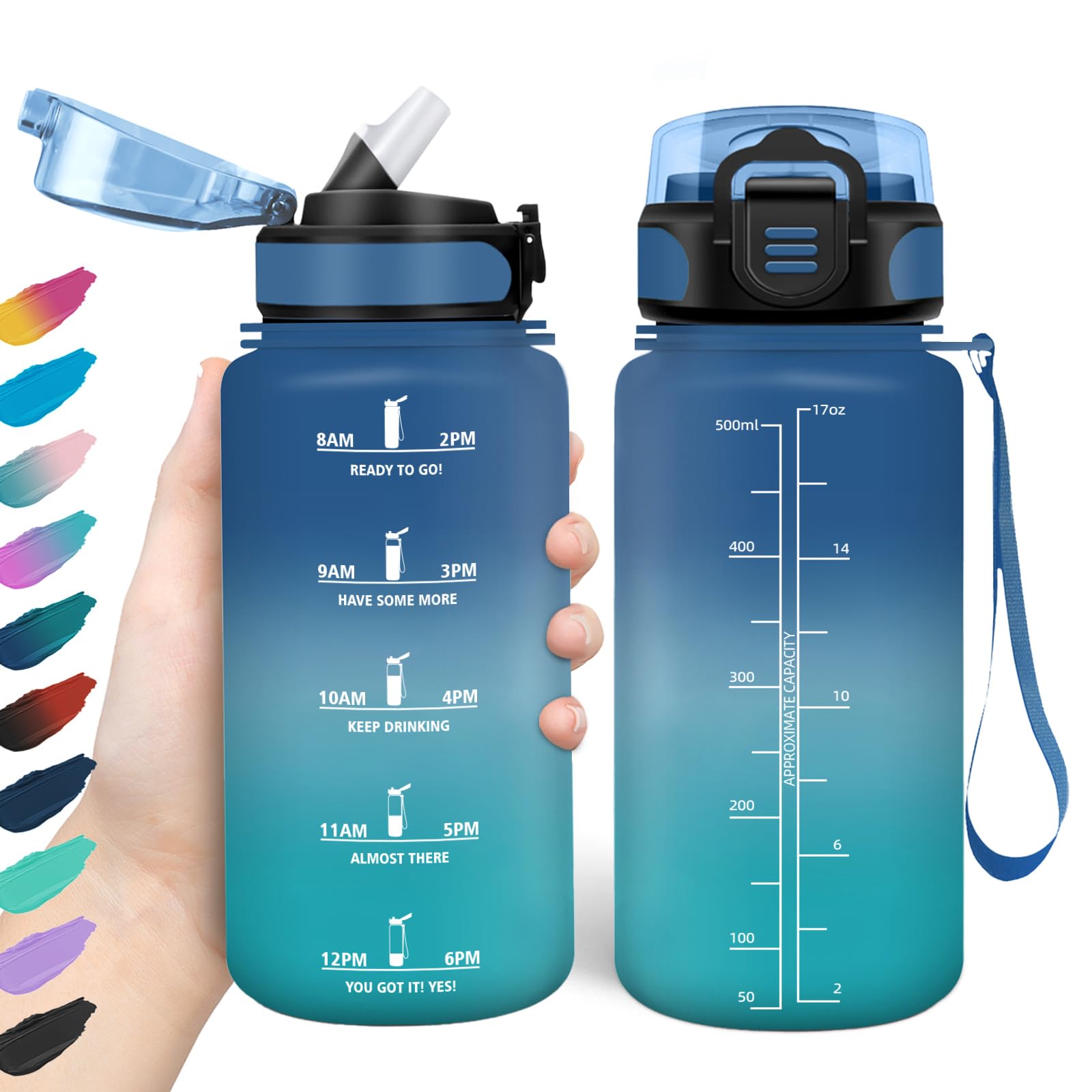 HoneyHolly Borraccia 500Ml, Senza BPA & A Prova di Perdita, Borraccia con Cannuccia, Reutilizables, Scuola Elementare, Cantimplora Motivazionale per Scuola, Palestra, Ufficio, Running
