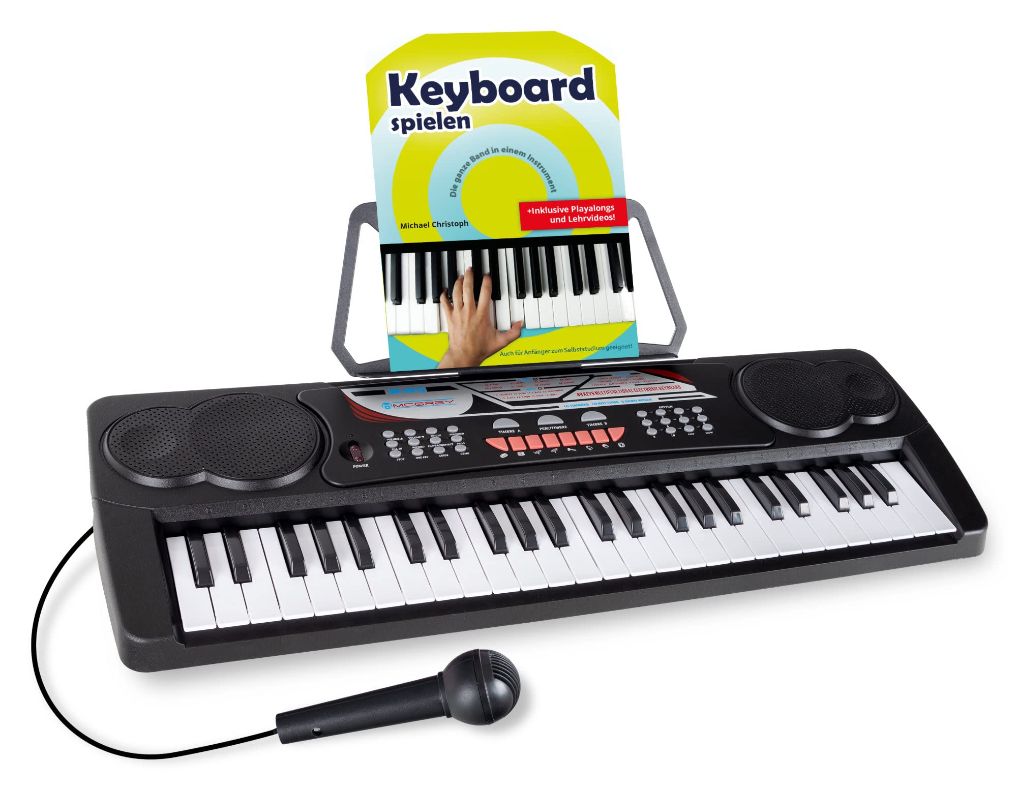 McGrey BK-4910BK Keyboard Set - 49 Tasten Einsteiger-Keyboard mit 16 Sounds, 10 Rhythmen 8 Percussion-Sounds & 6 Demo-Songs - inkl. Mikrofon, Notenständer und Keyboardschule - Schwarz