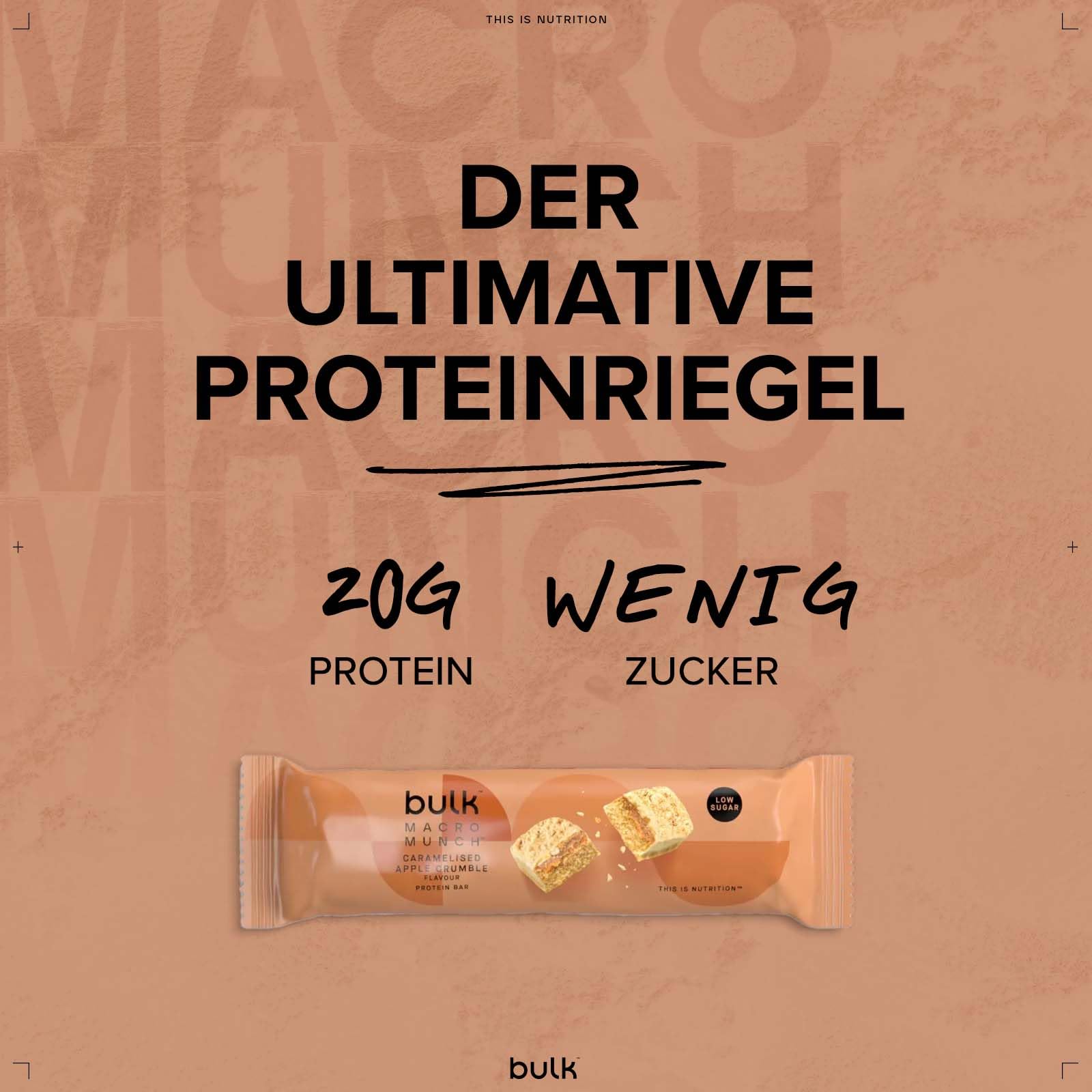 Bulk Macro Munch Protein Riegel, Wenig Zucker, Karamellisierter Apple Crumble, 62 g, Box mit 12 Riegeln