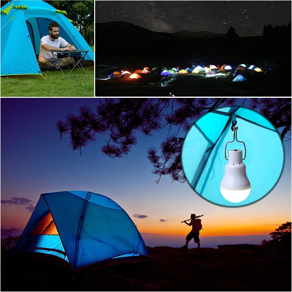 Ampoule solaire 9W Dimmable à trois niveaux avec capteur de lumière Portable Rechargeable pour abri de camping balcon Pet House Poulailler 200-350lm Pas de télécommande