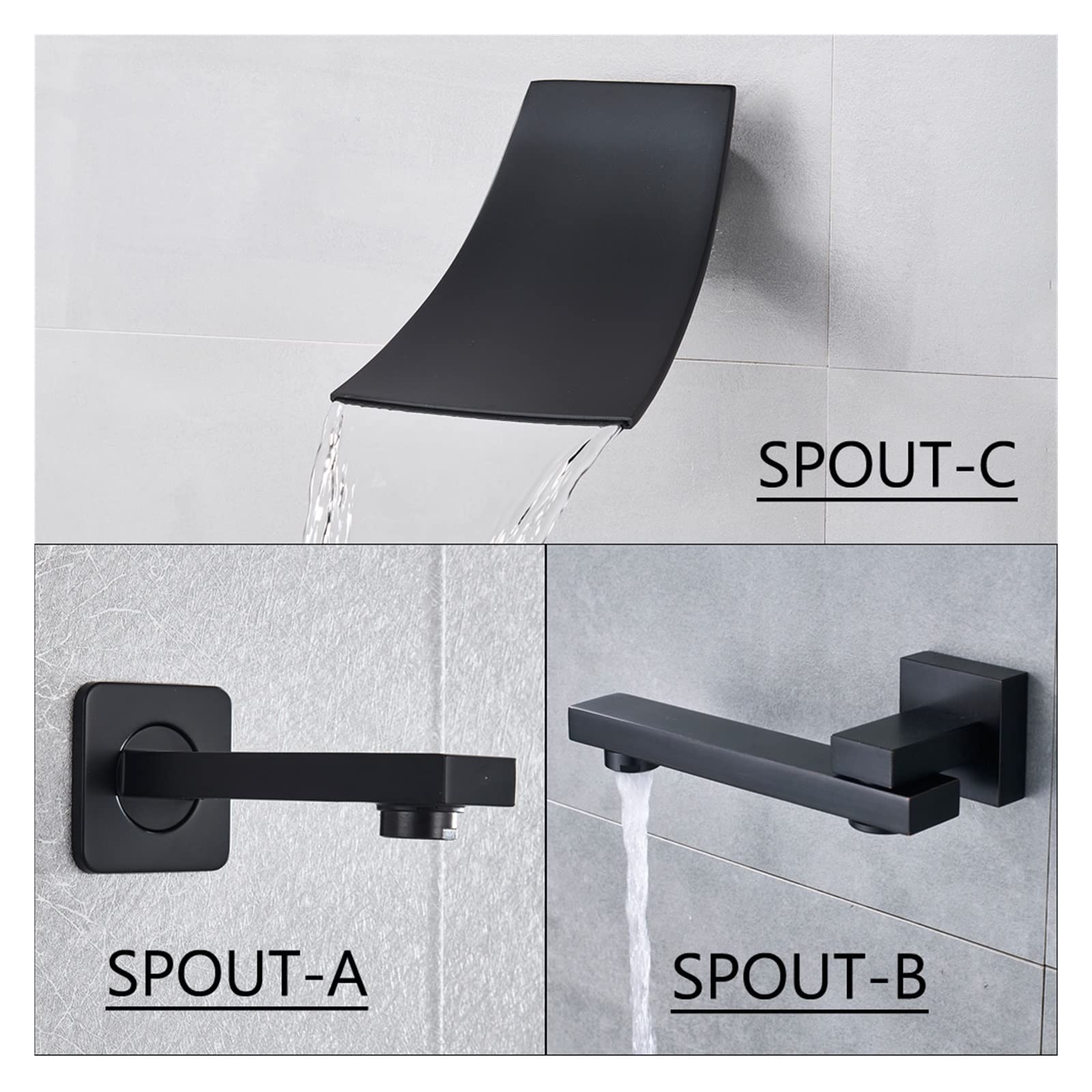 Set Rubinetto Doccia for Bagno Nero Opaco, Doccia for Vasca con Display Digitale Rain Black, Miscelatore for Vasca con Doccia a Cascata(2-Ways 16 inch)