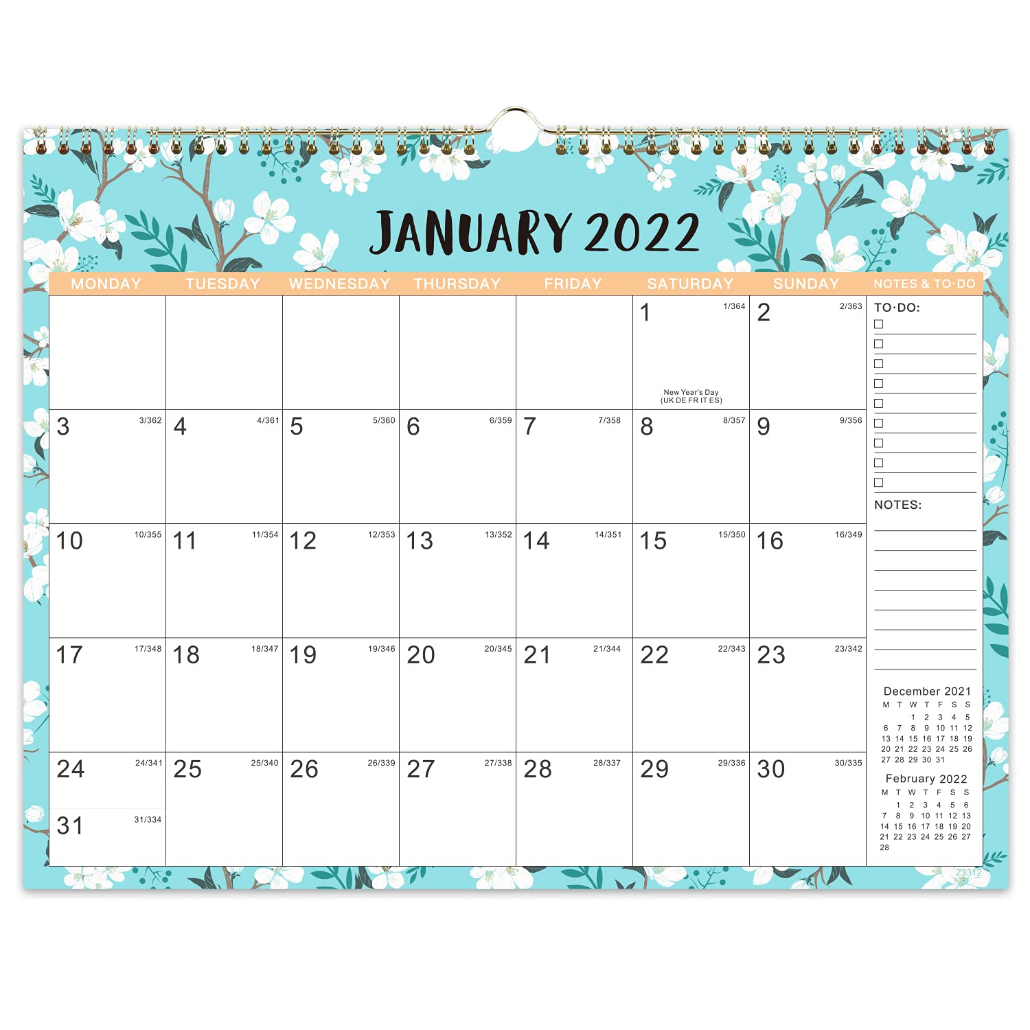 2022 Calendar Monthly Wall Calendar with Thick Paper, 37 x 29 cm, Jan