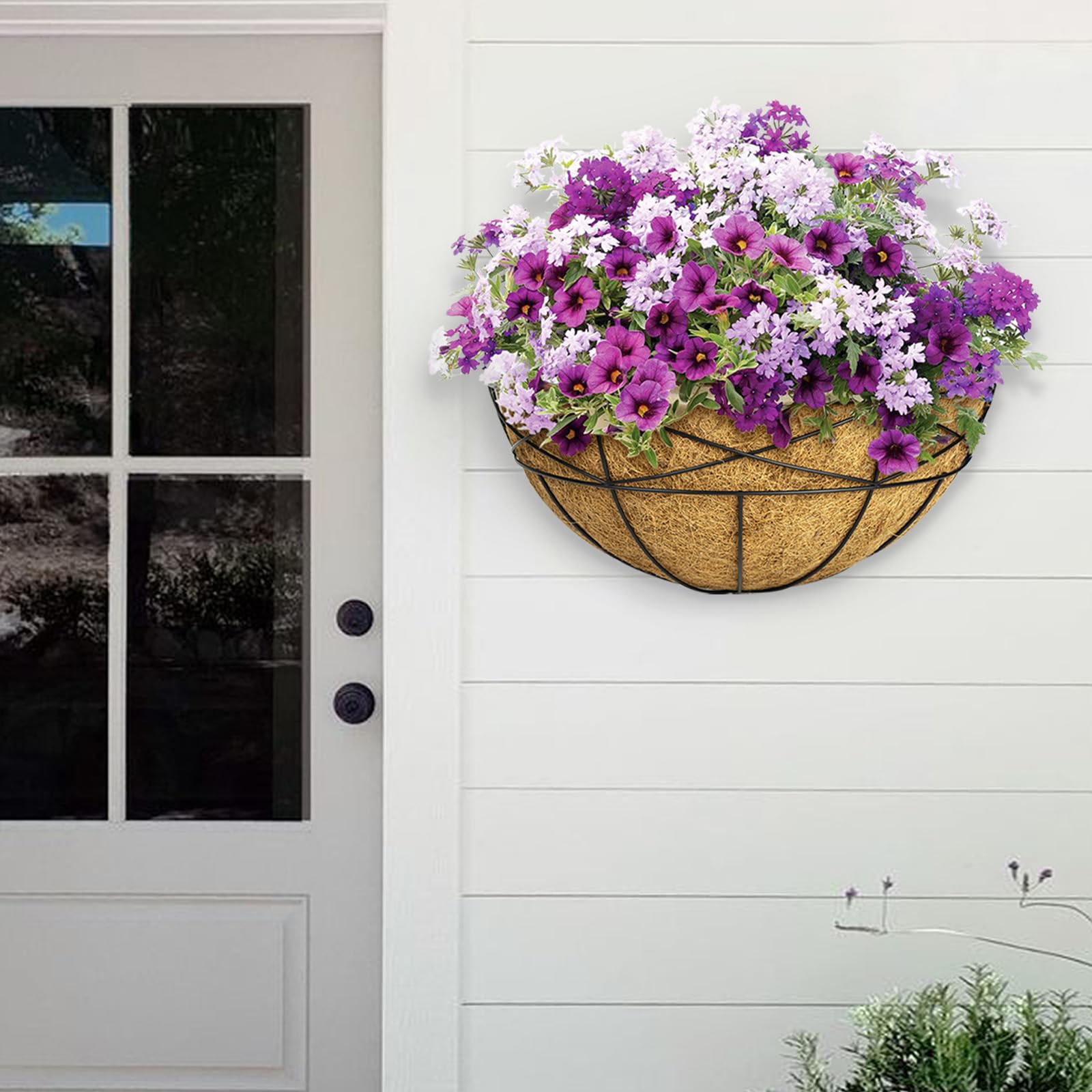 4 Stück 40,6 cm Fensterkästen Pflanzgefäße Geländer Pflanzkasten mit Kokosfaser-Auskleidungen Deck Geländer Pflanzkästen Balkon Hängender Blumenkasten Wandmontage Halbrund für Outdoor-Pflanzen Garten