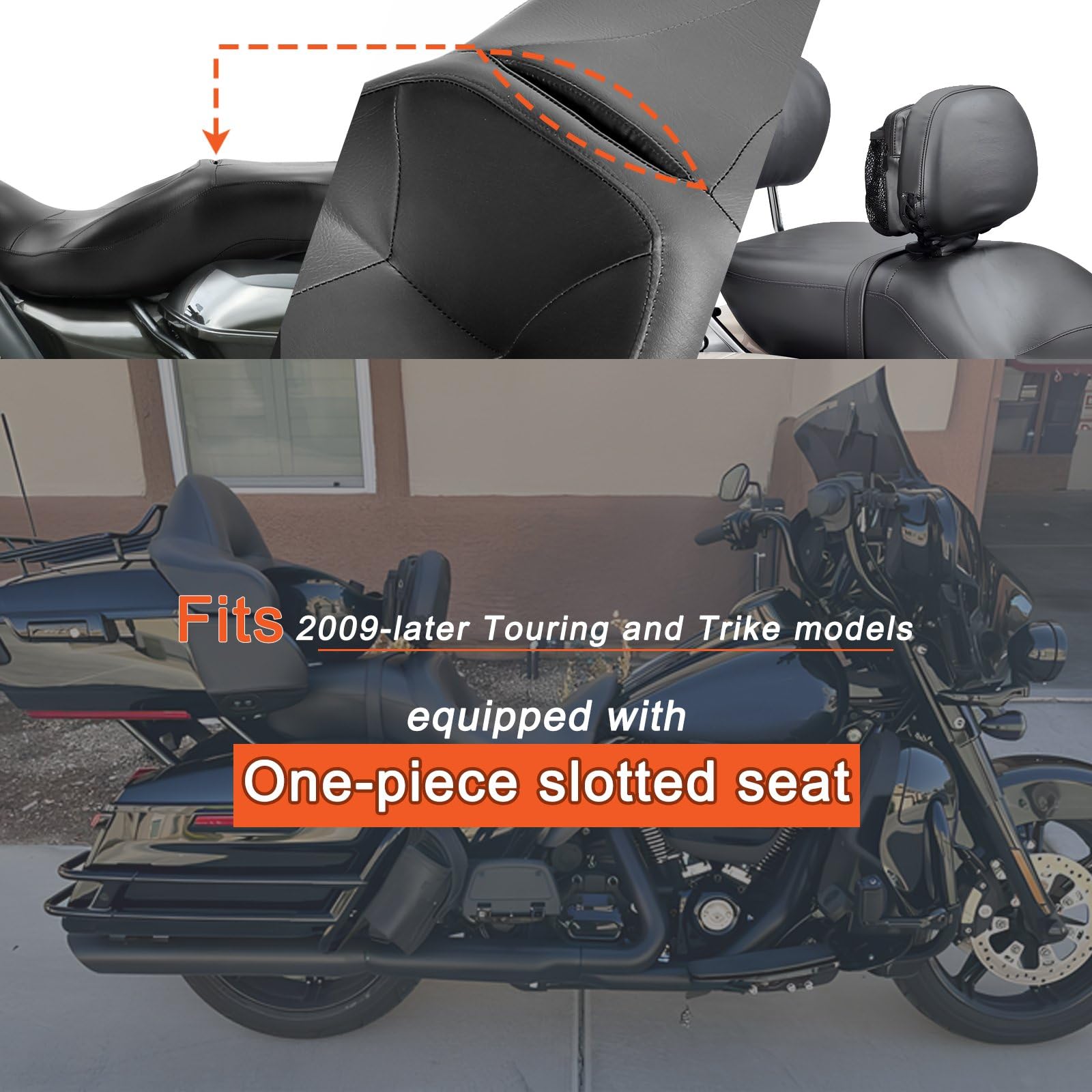 Dossier réglable pour conducteur, coussin de dossier enfichable avec poches latérales pour Harley Touring CVO Electra Glide Road Glide Road King Street Glide 2009-2025, noir #22