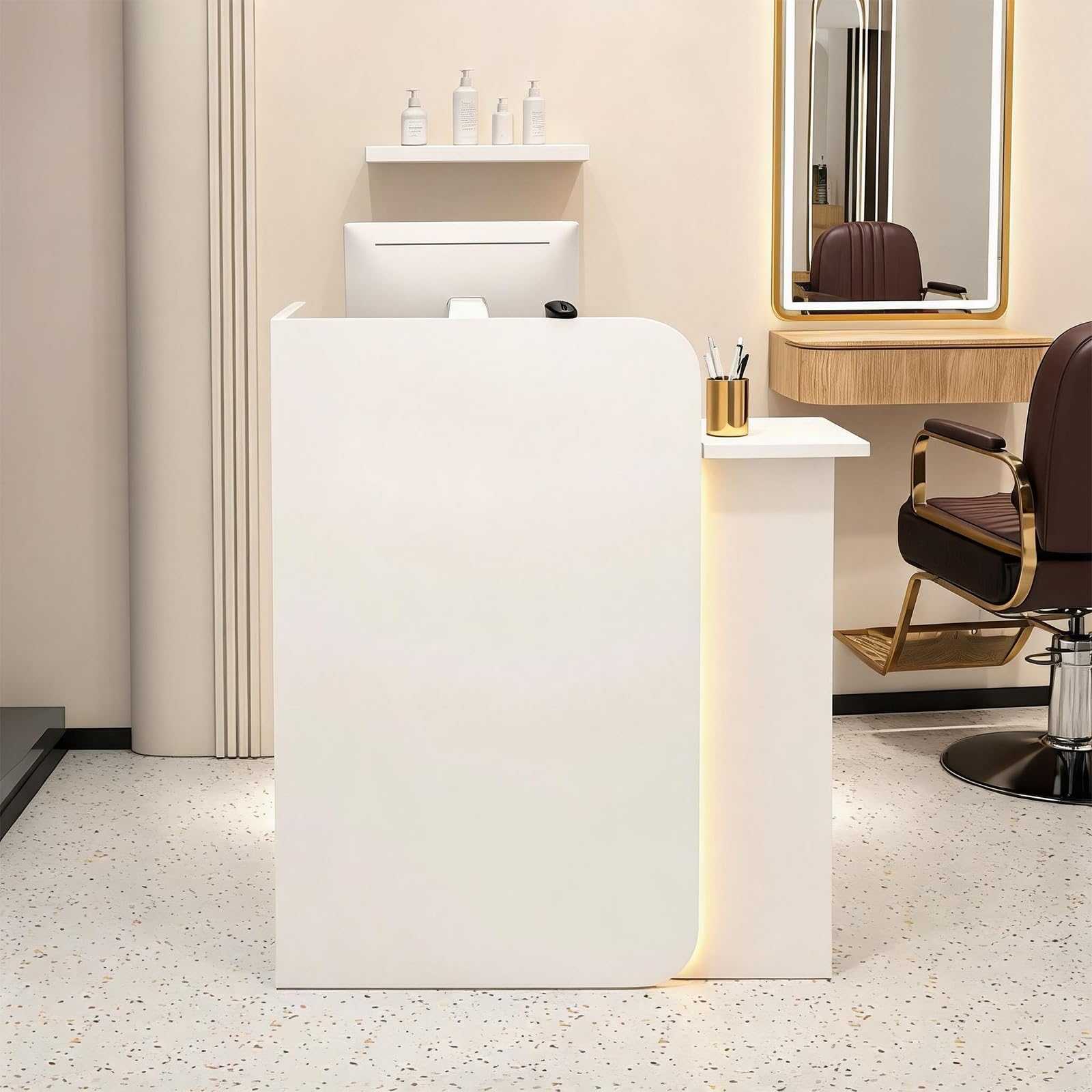Mostrador de Recepción con iluminación LED,Mostrador Tienda Caja Mesa, Recepción Estética, con Cajón con Cerradura Mostradors de Venta Pequeño Mostradors de Tienda